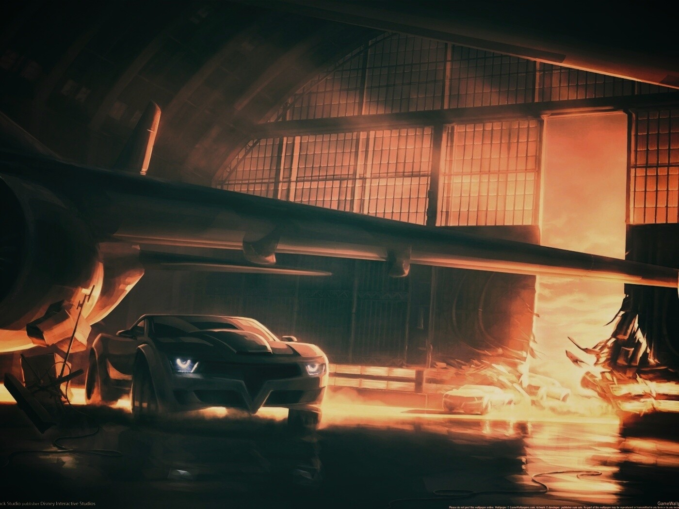 Машины въезжают в ангар обои