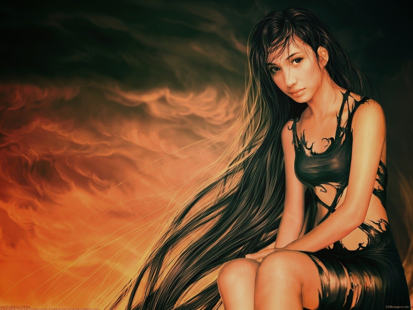 Девушка с длинными волосами обои