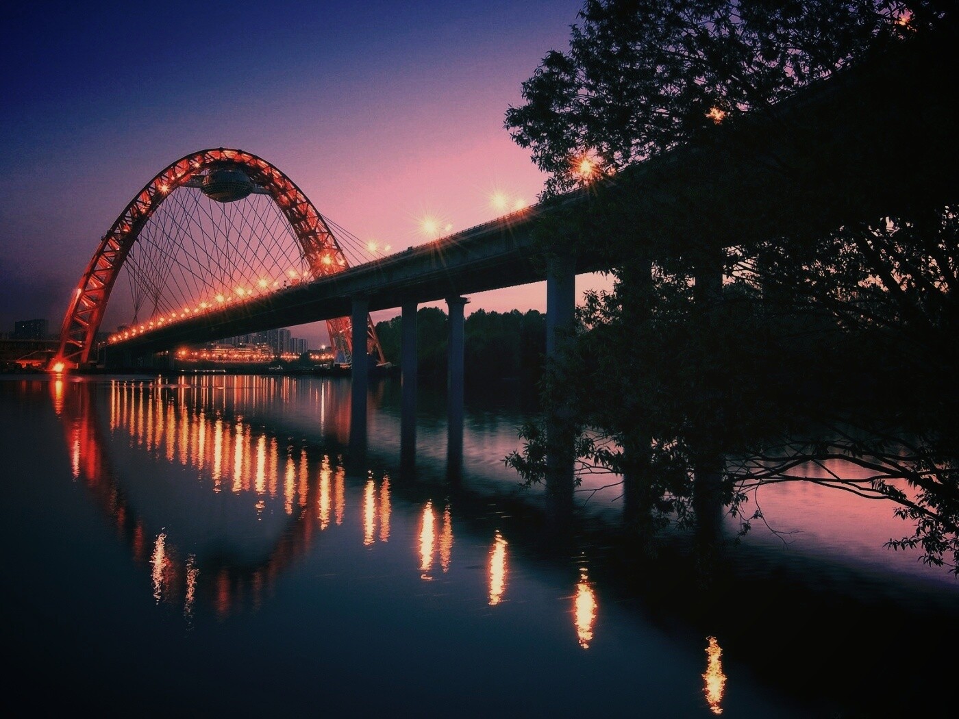 Мост в сумерках обои