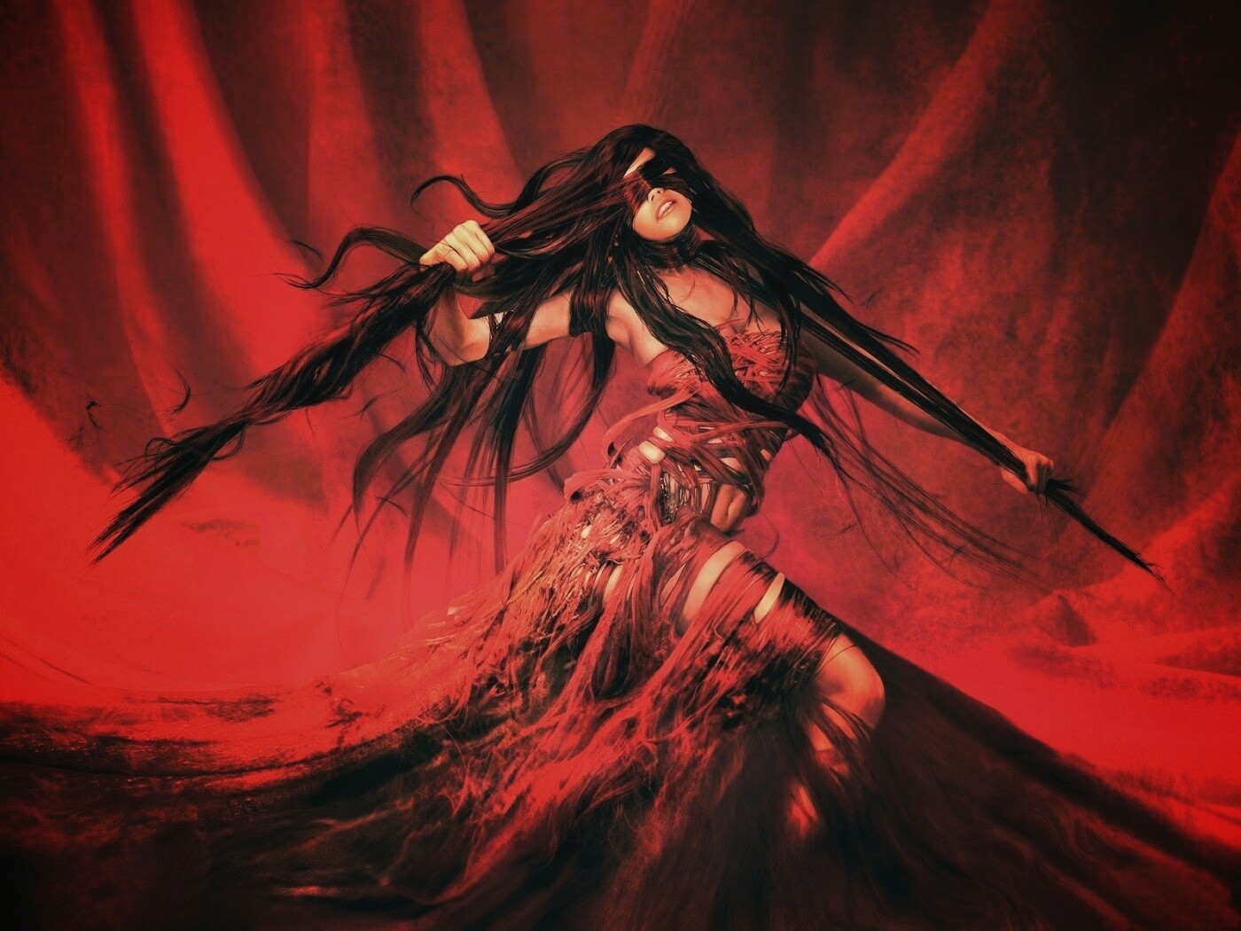 Девушка в красной мантии обои