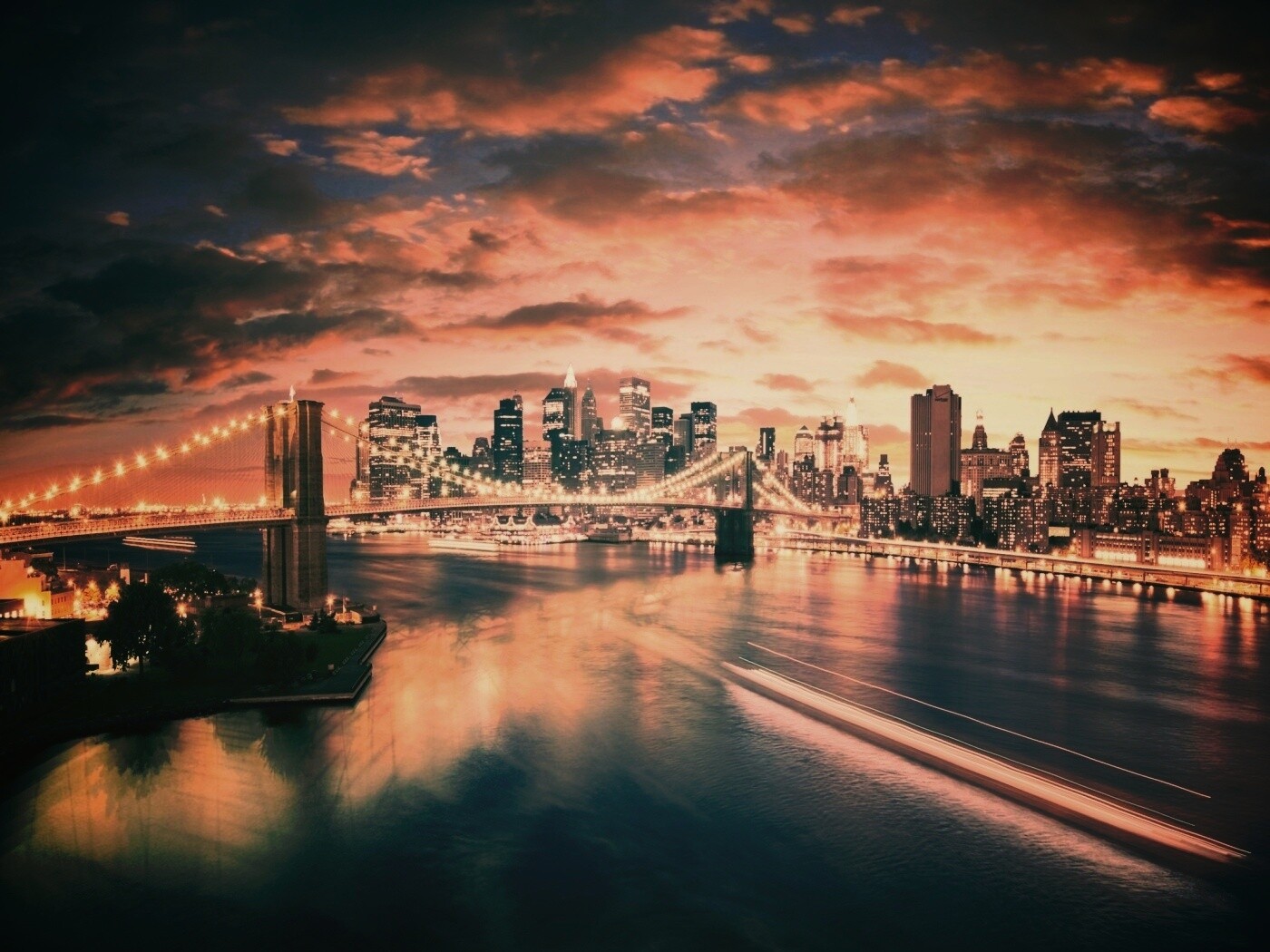 Мост в Нью-Йорке ночью обои