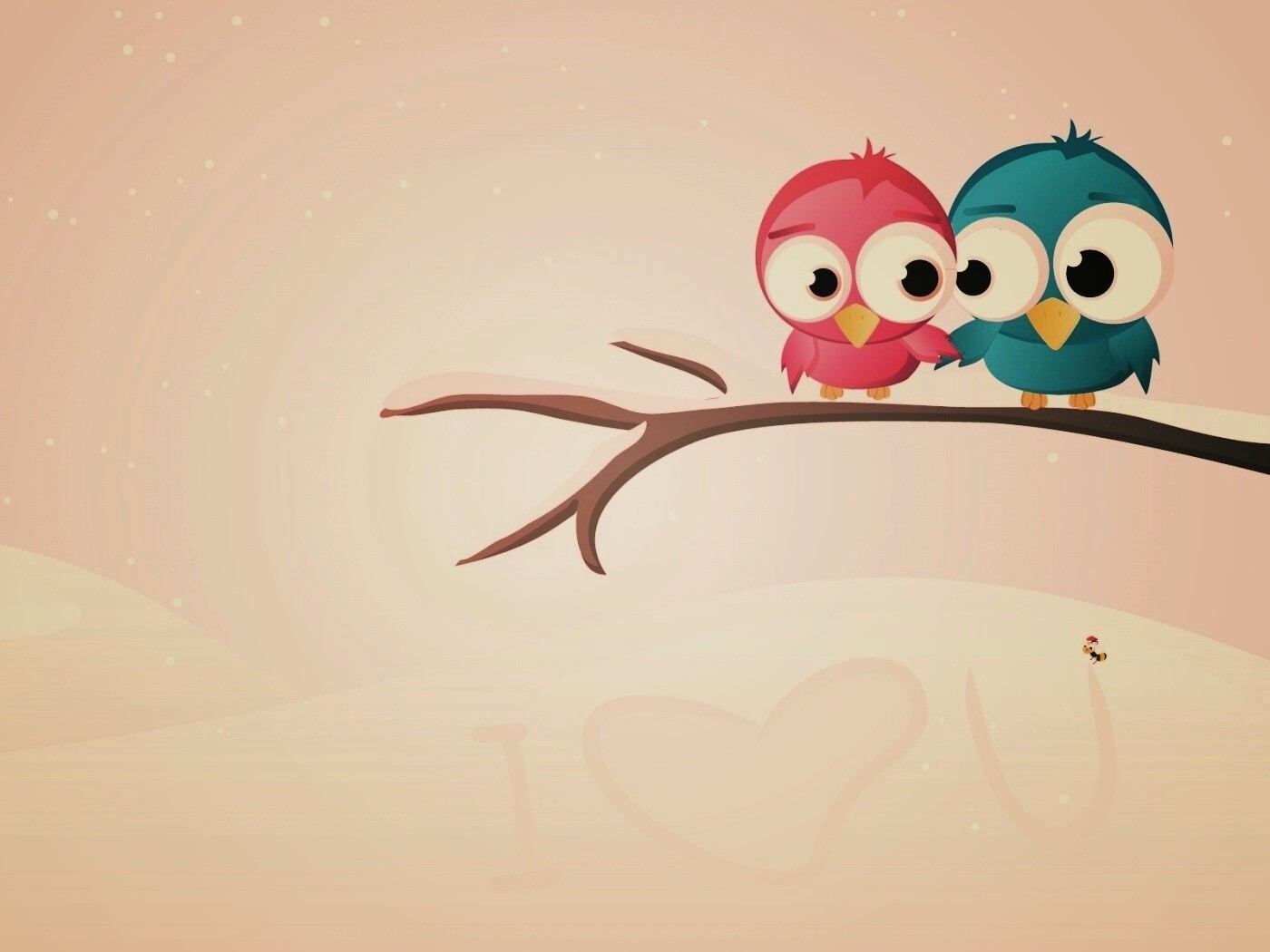 Две птички на ветке щебечут о любви обои