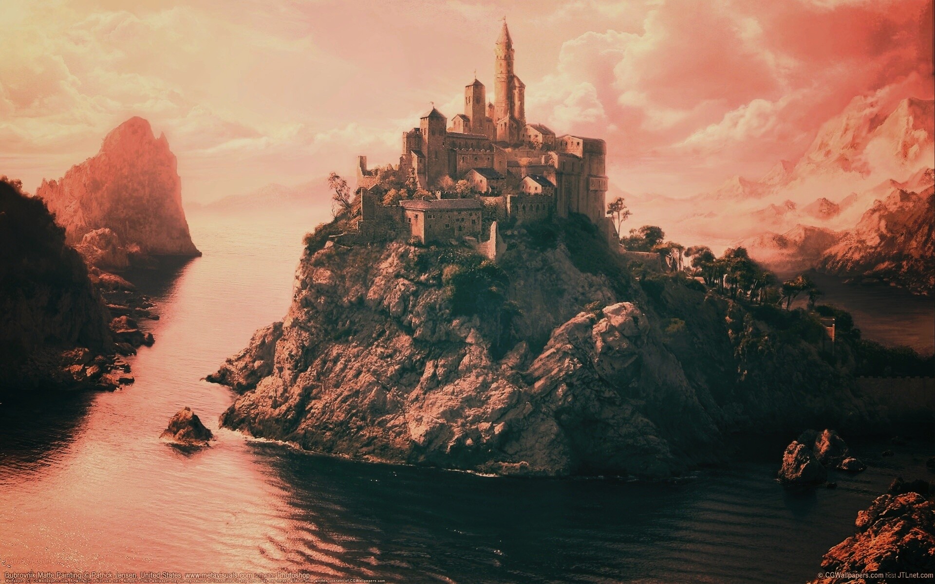 Замок на скале обои