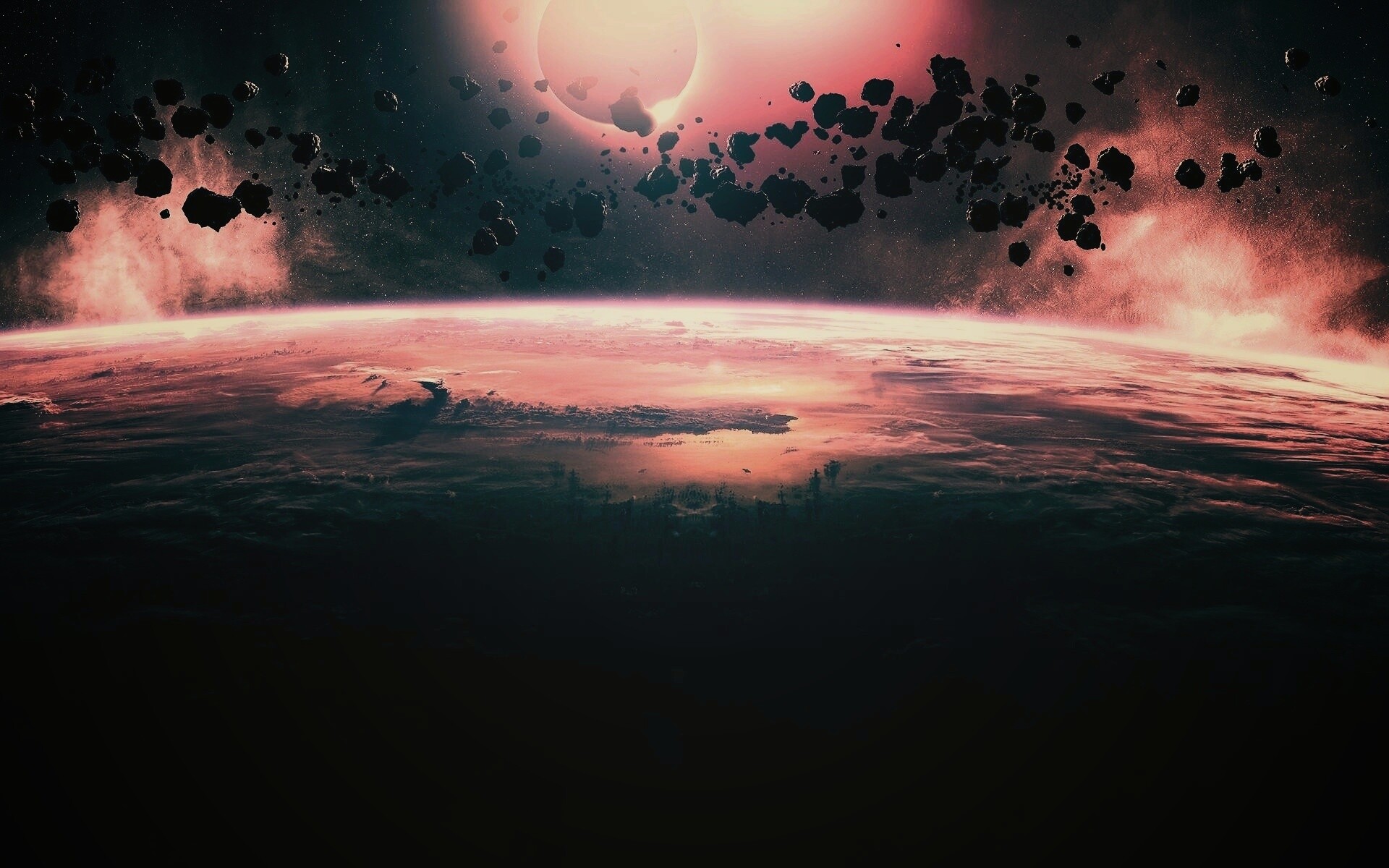 Пояс астероидов над планетой обои