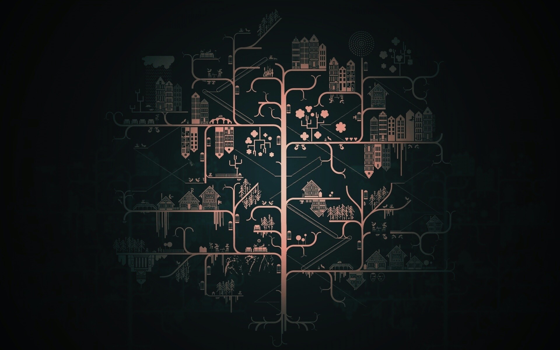 Древовидный город обои