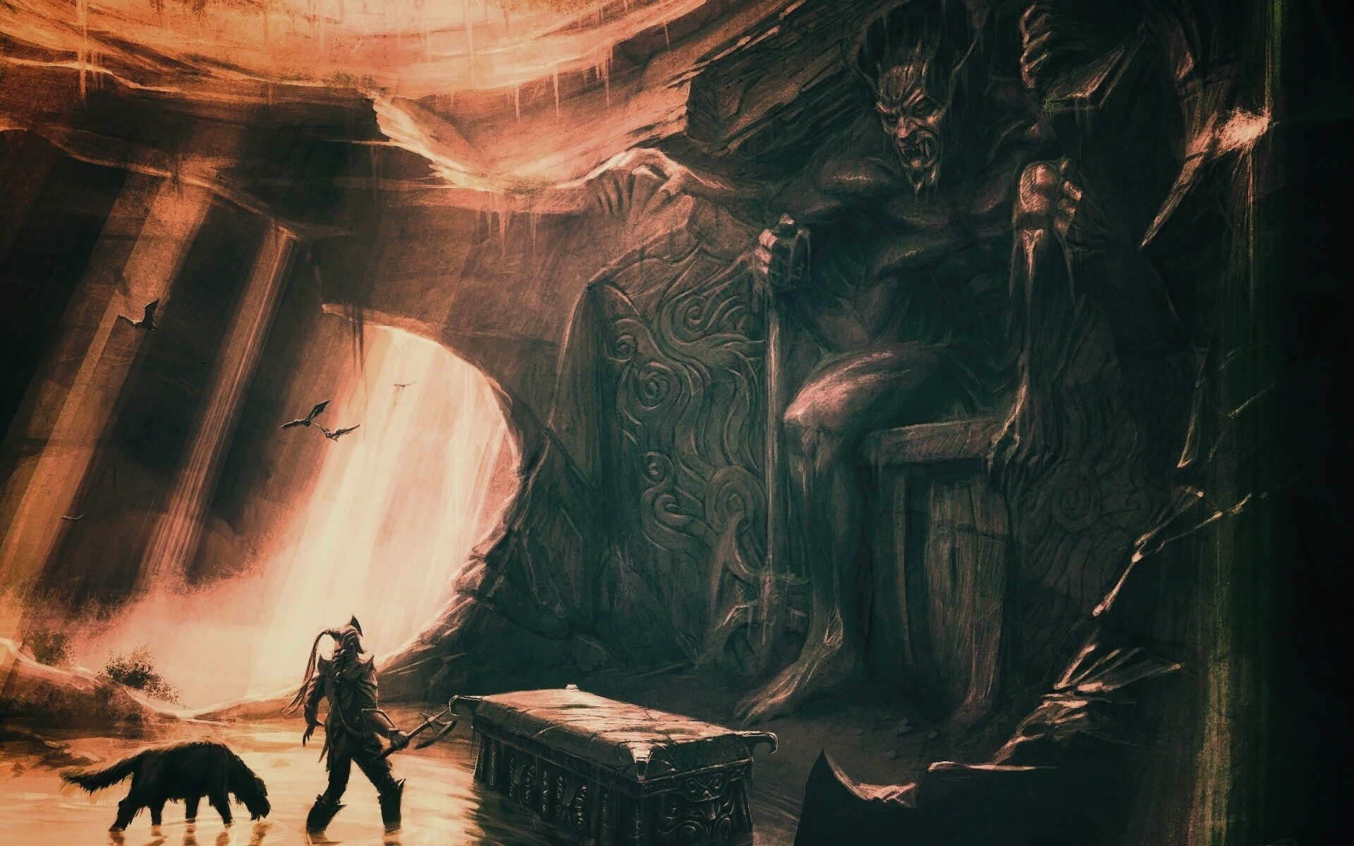 Довакин и Барбас в святилище Клавикуса Вайла обои