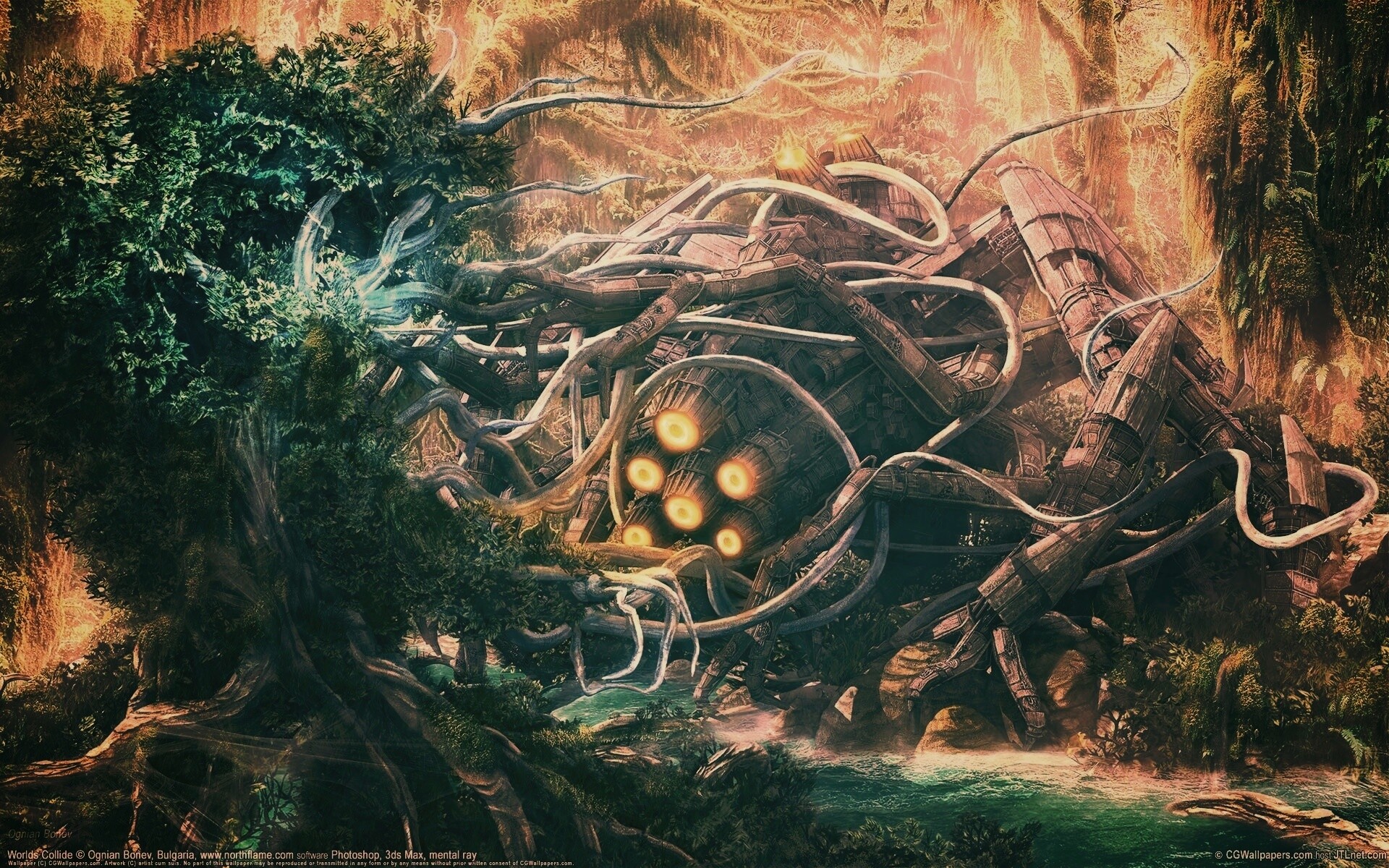 Космический корабль в джунгялх обои