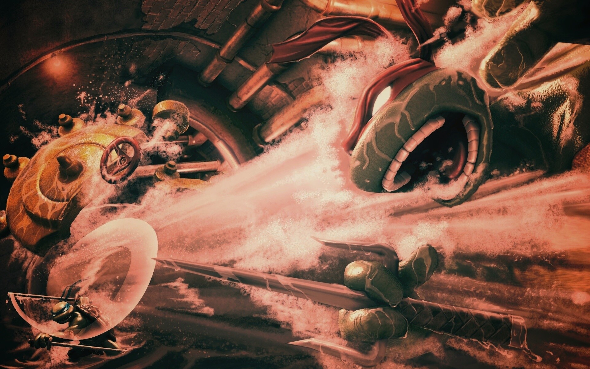 Рафаэля и Леонардо смывает водой обои