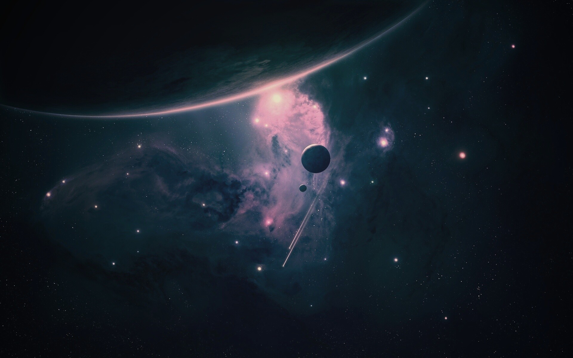 Комета пролетает мимо планеты обои