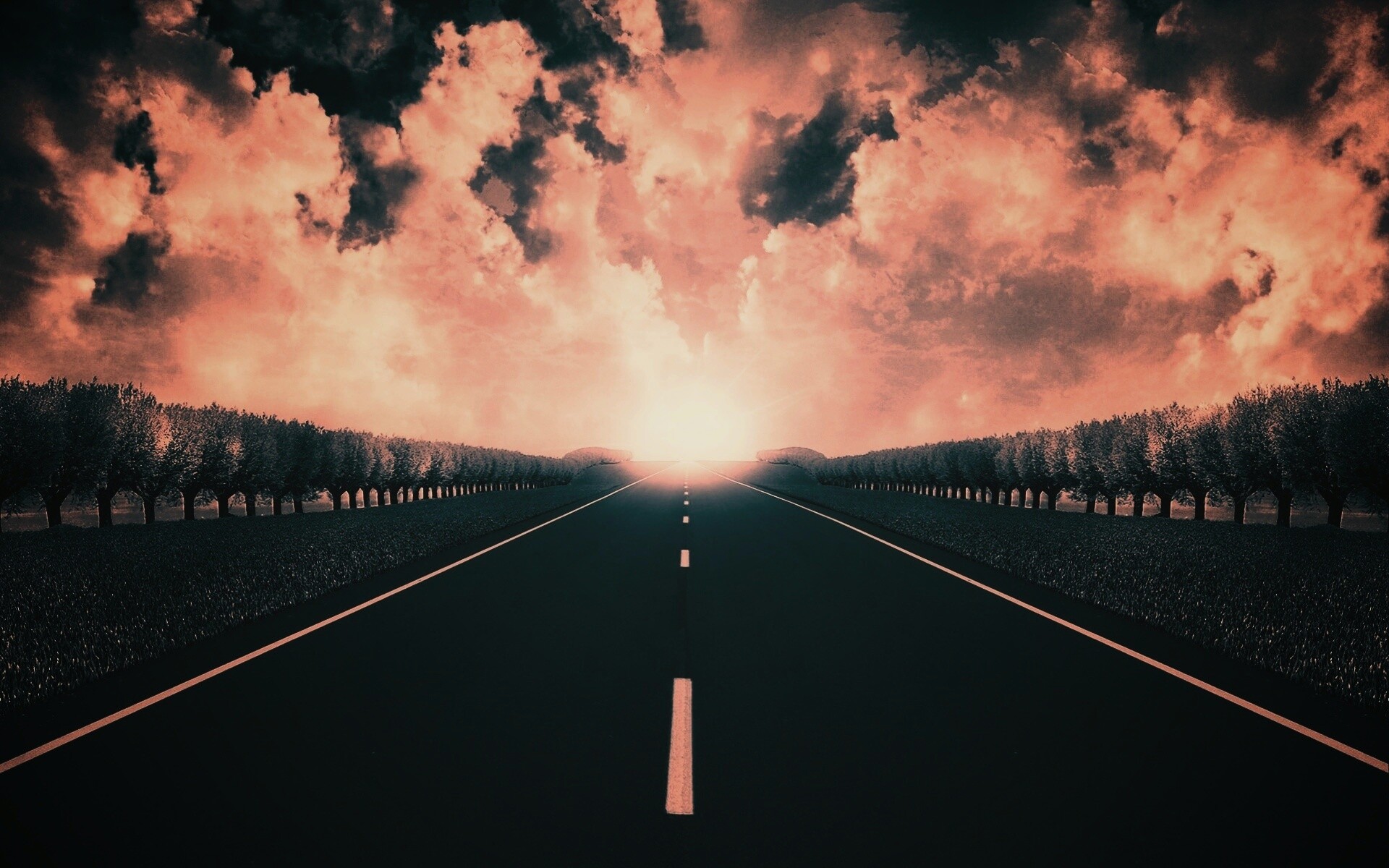 Дорога на закат обои