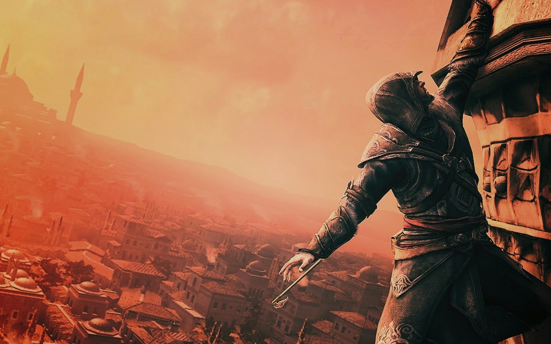 Ассасин лезет на башню обои