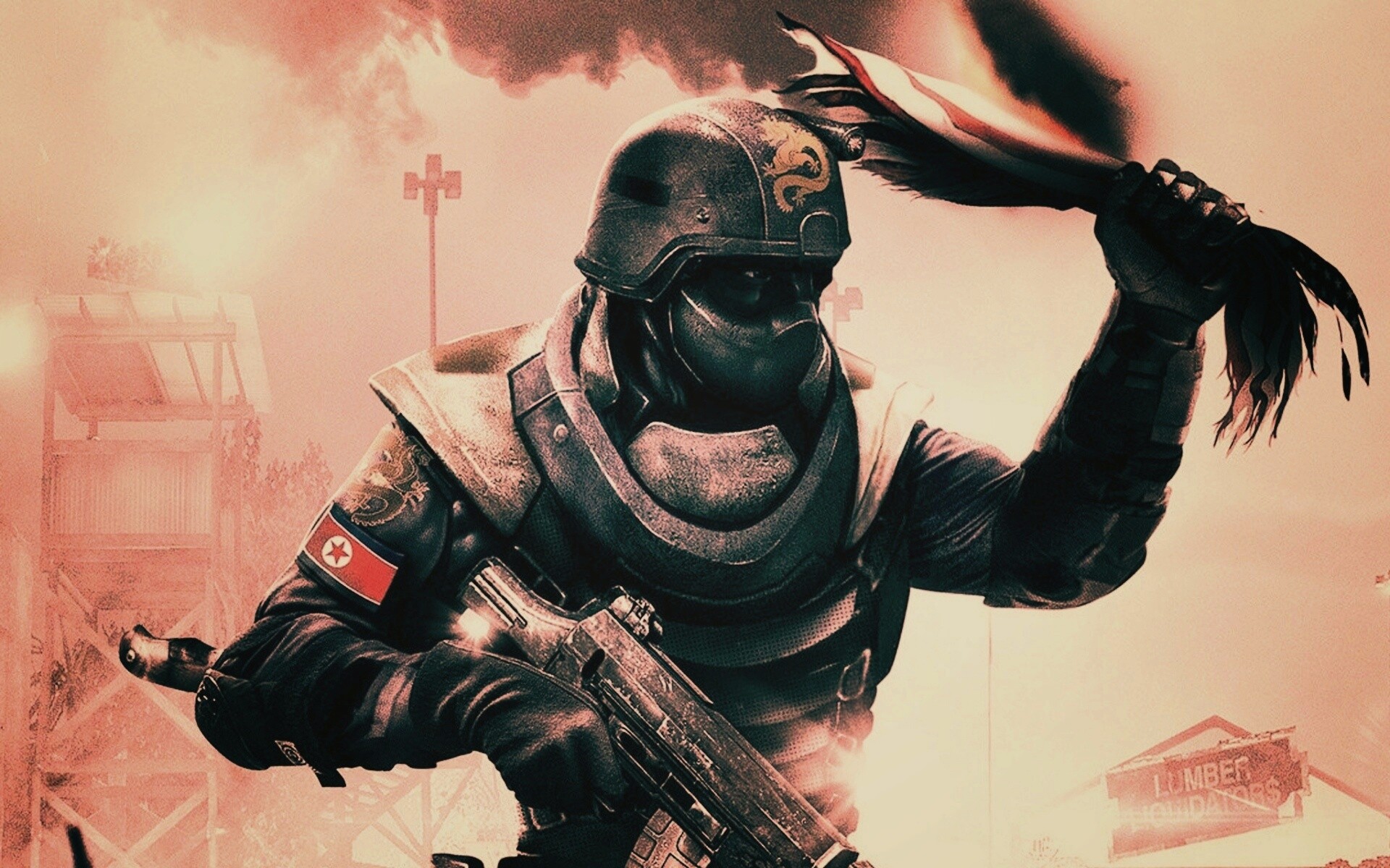 Китайский солдат жжет американский флаг обои