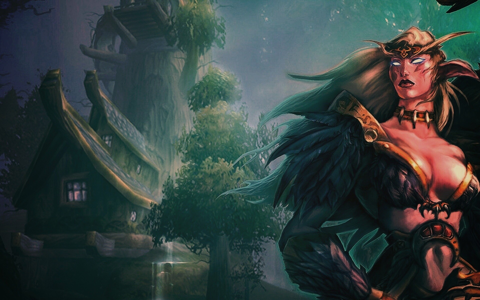 Тёмная эльфика в лесу обои