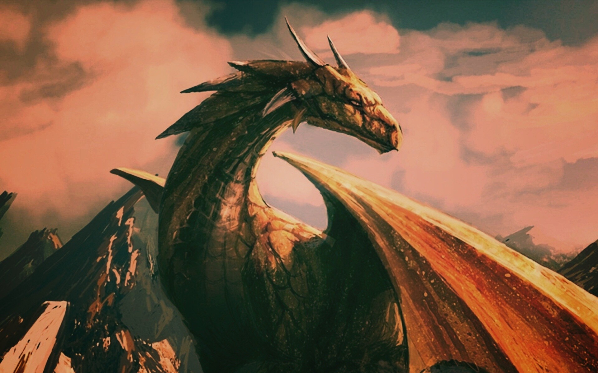Дракон на вершине скалы обои