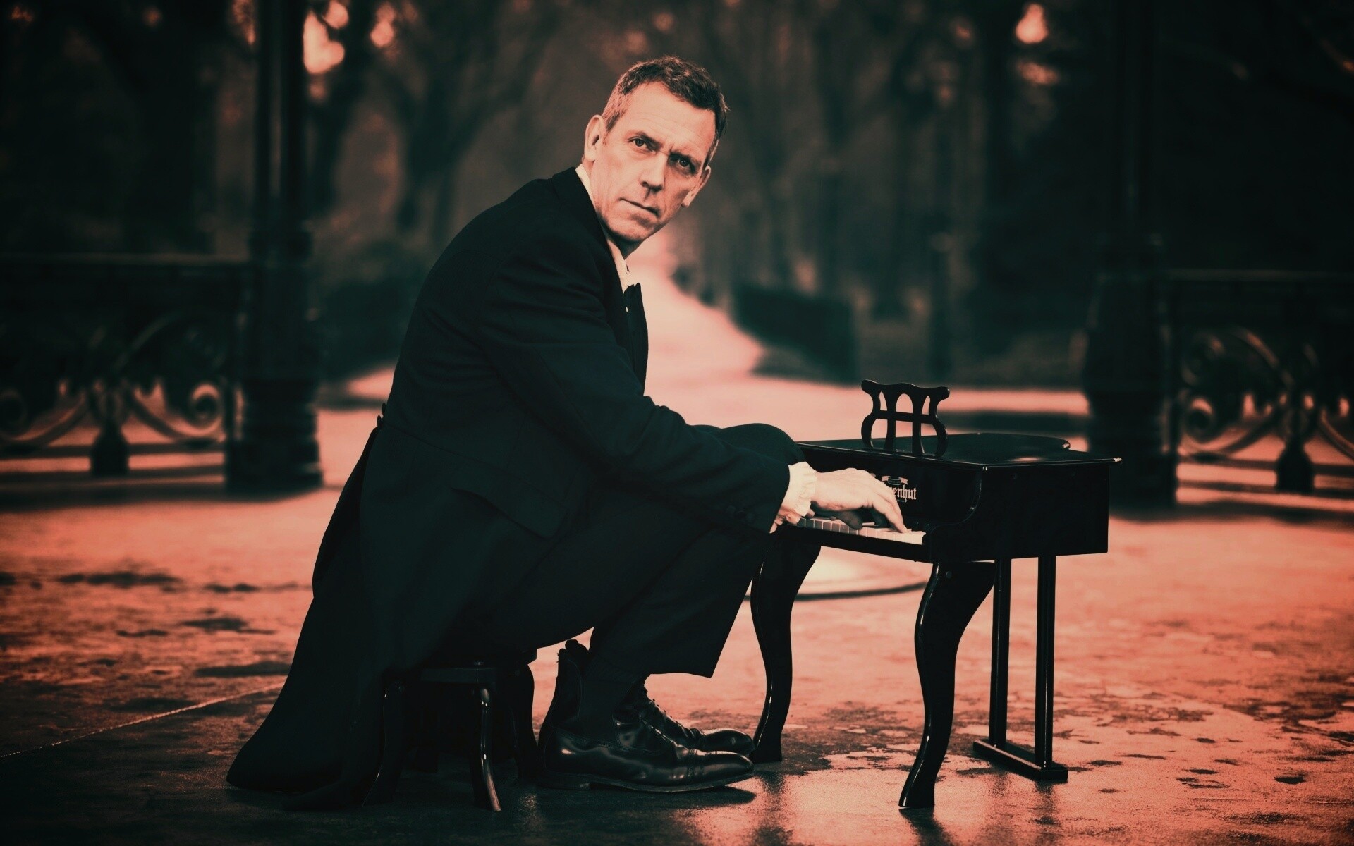 Хью Лори за маленьким роялем обои