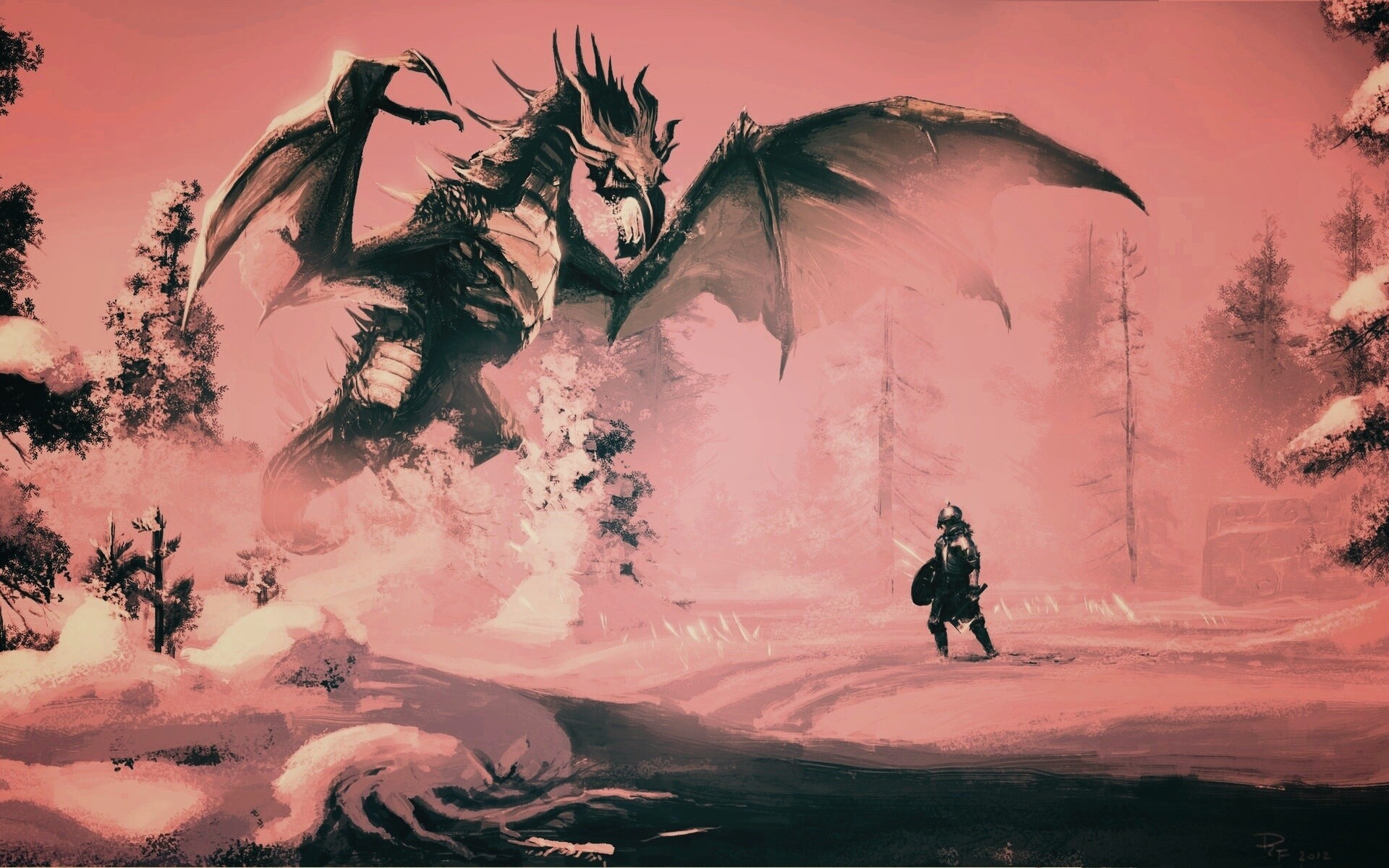 Скайрим: битва с ледяным драконом обои