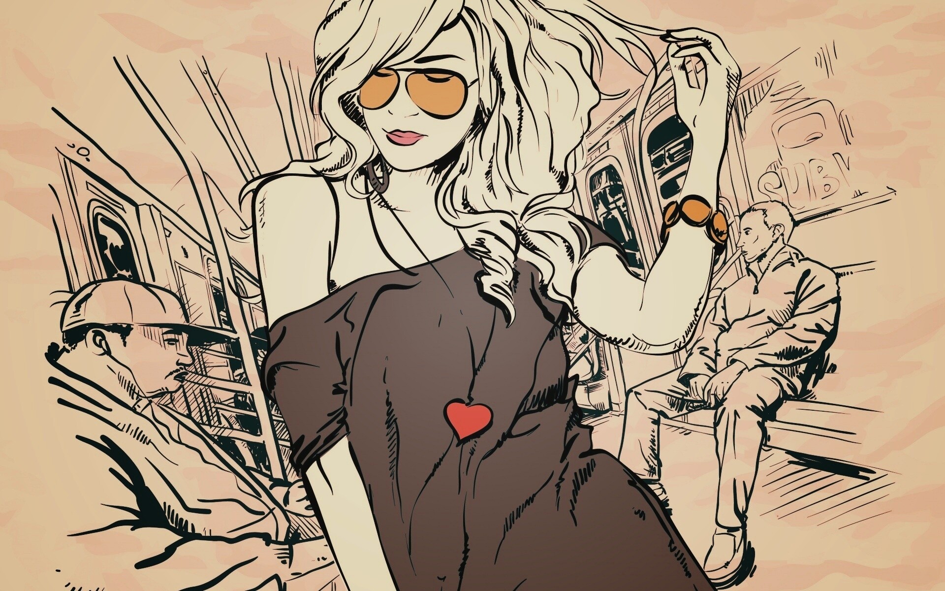 Стильная девушка в метро обои