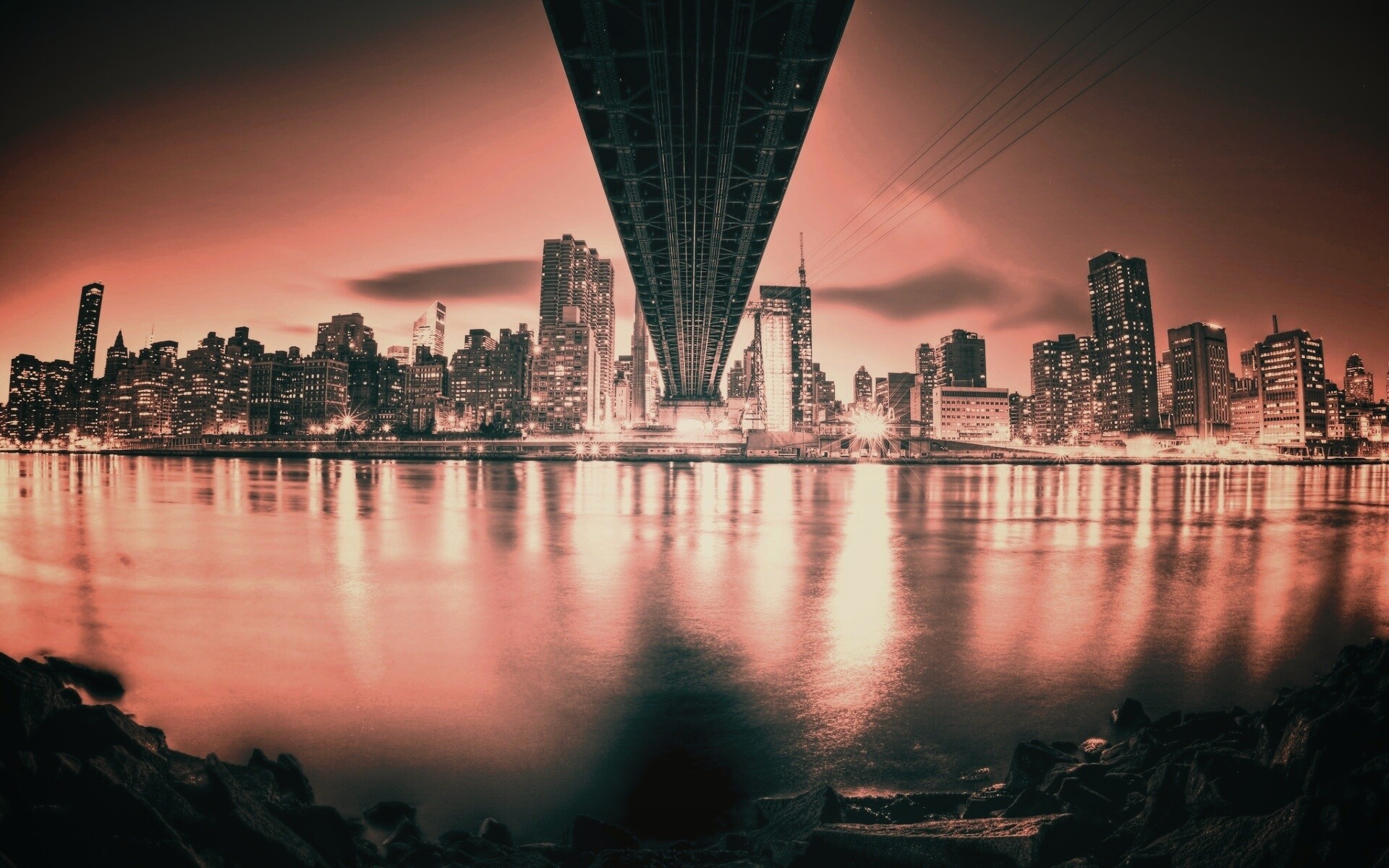 Вид на Остров Рузвельта из-под моста Квиснборо обои