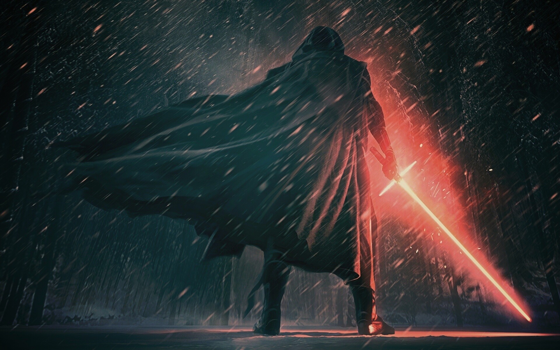 Кайло Рен в зимнем лесу обои