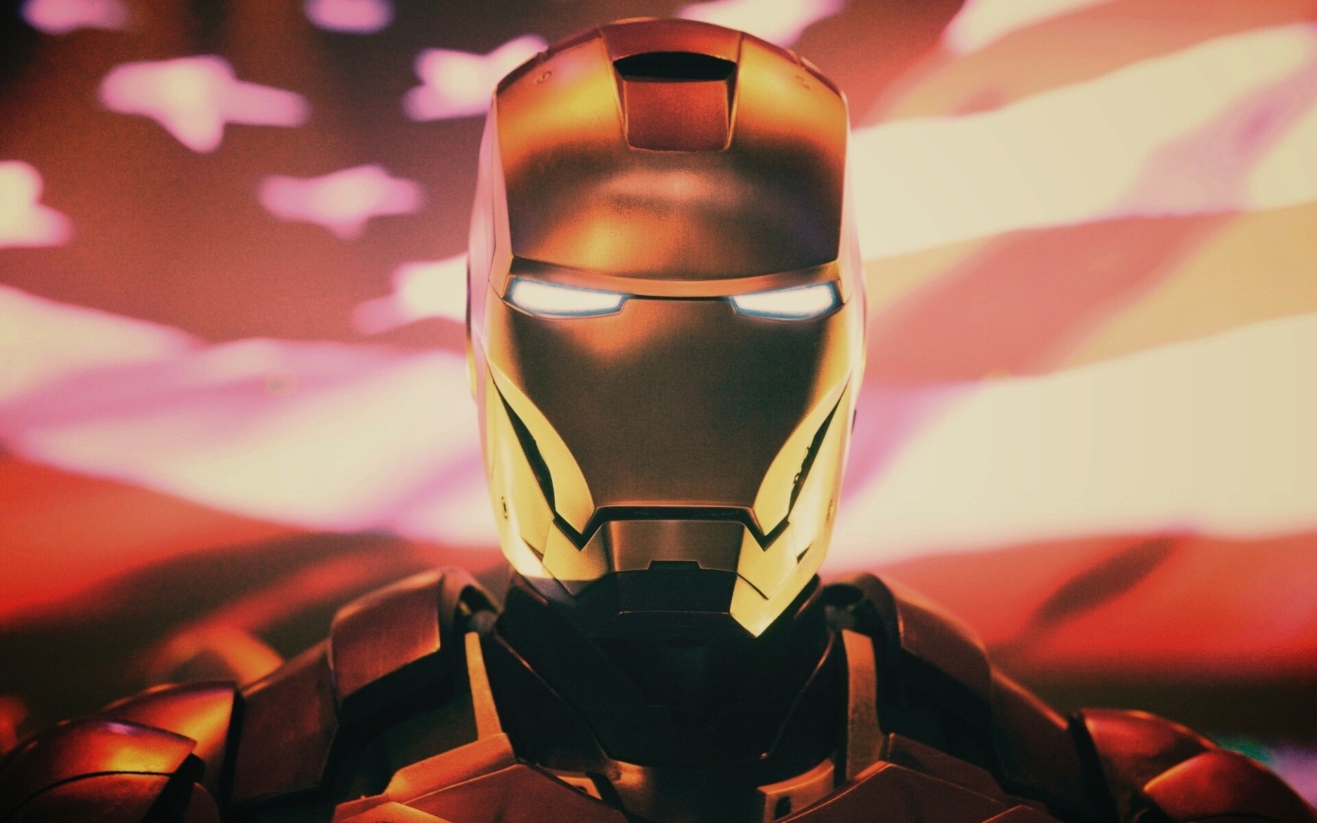 Железный человек на фоне американского флага обои