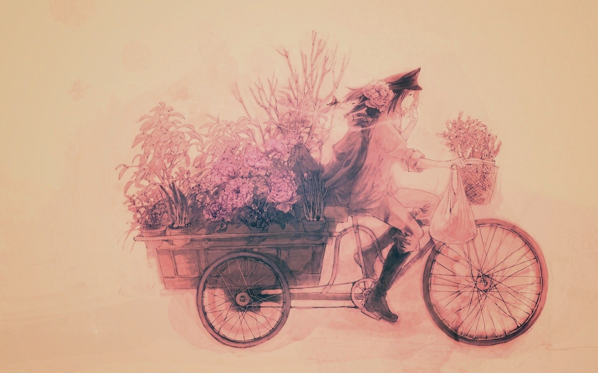 Развозчик цветов в пастельных тонах обои
