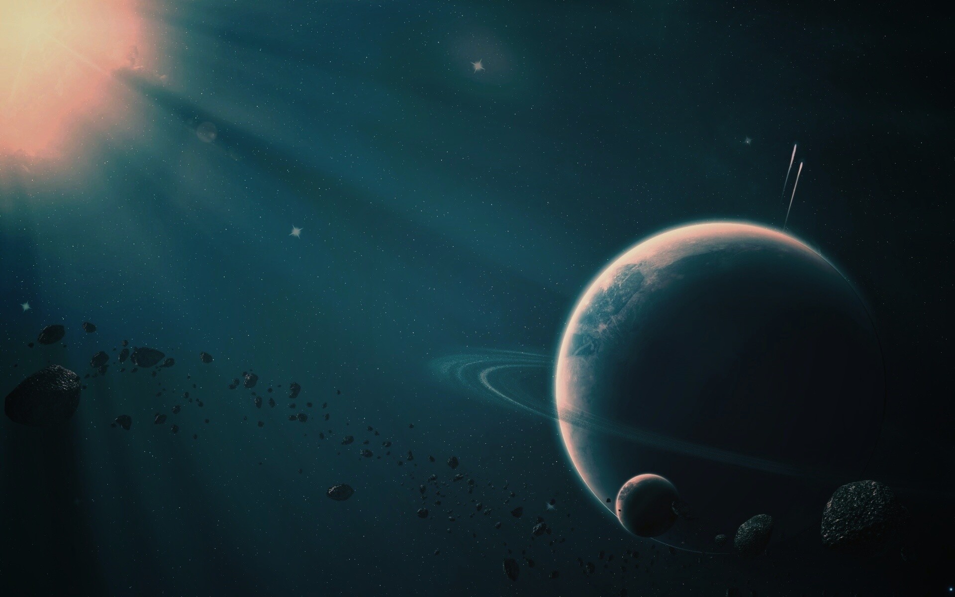Пояс астероидов вблизи планеты обои