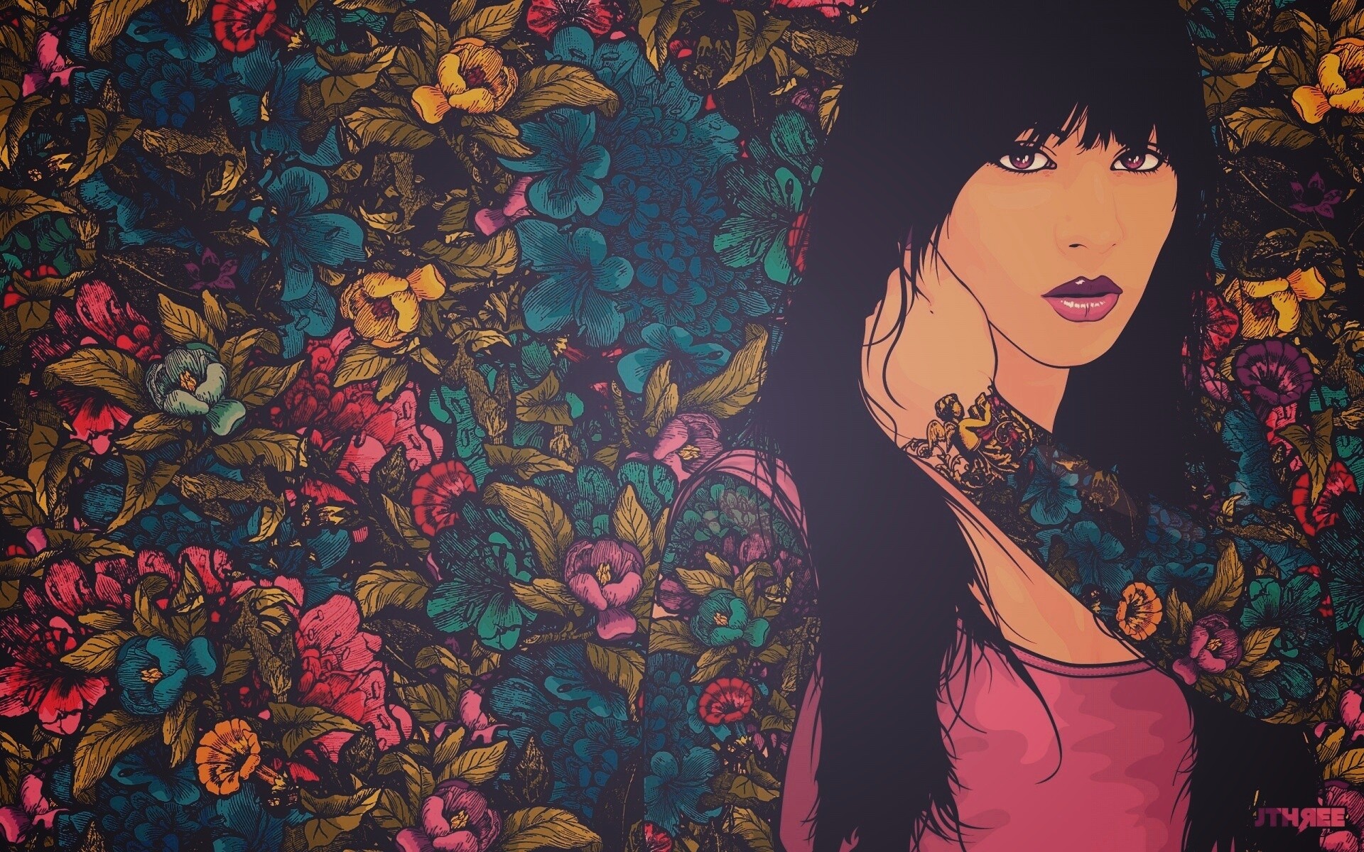 Девушка с цветочной тату обои