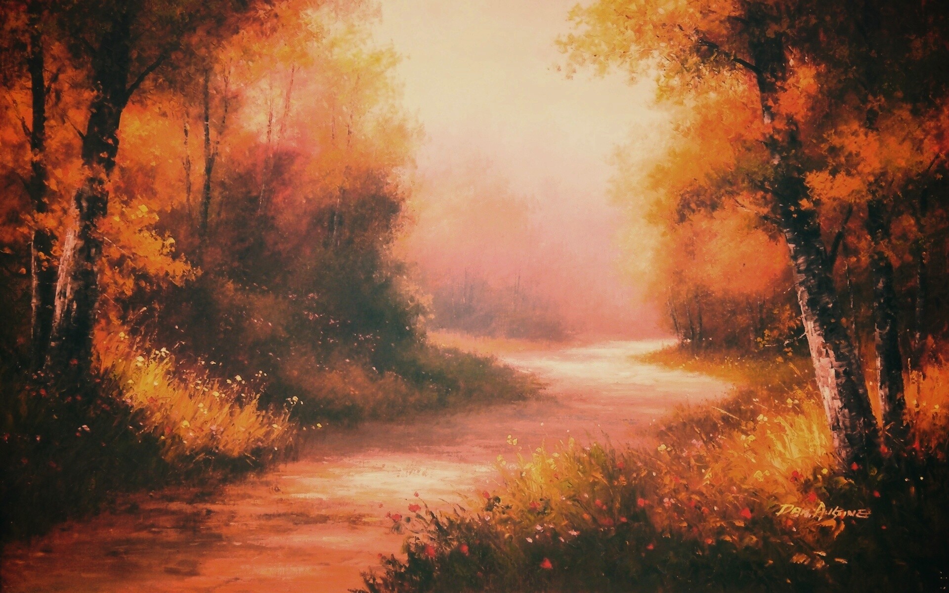 Рисунок лесной дороги обои