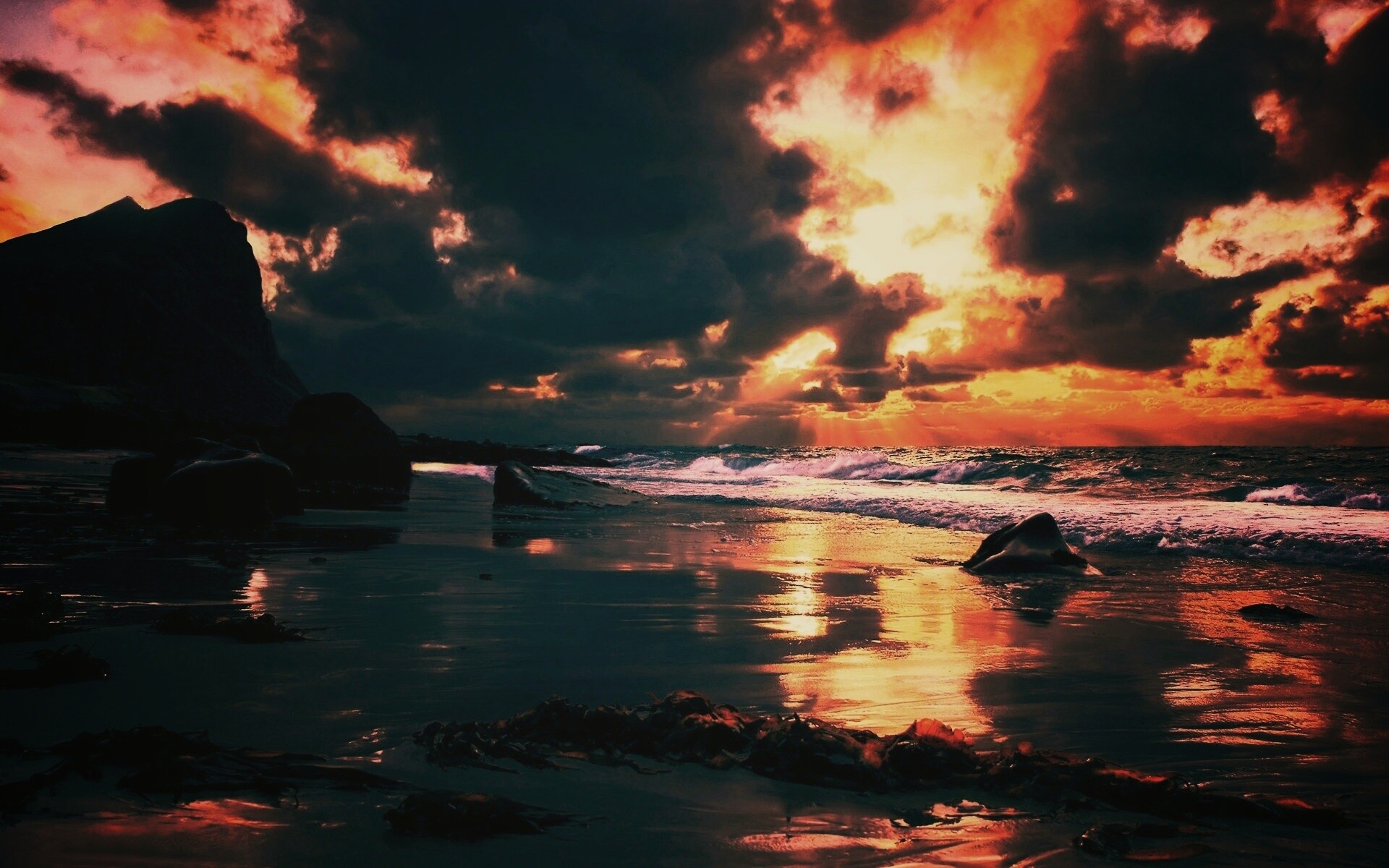 Океанский берег на закате обои