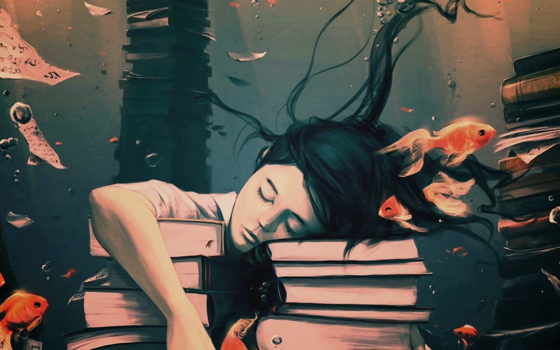 Девочка тонет в знаниях обои