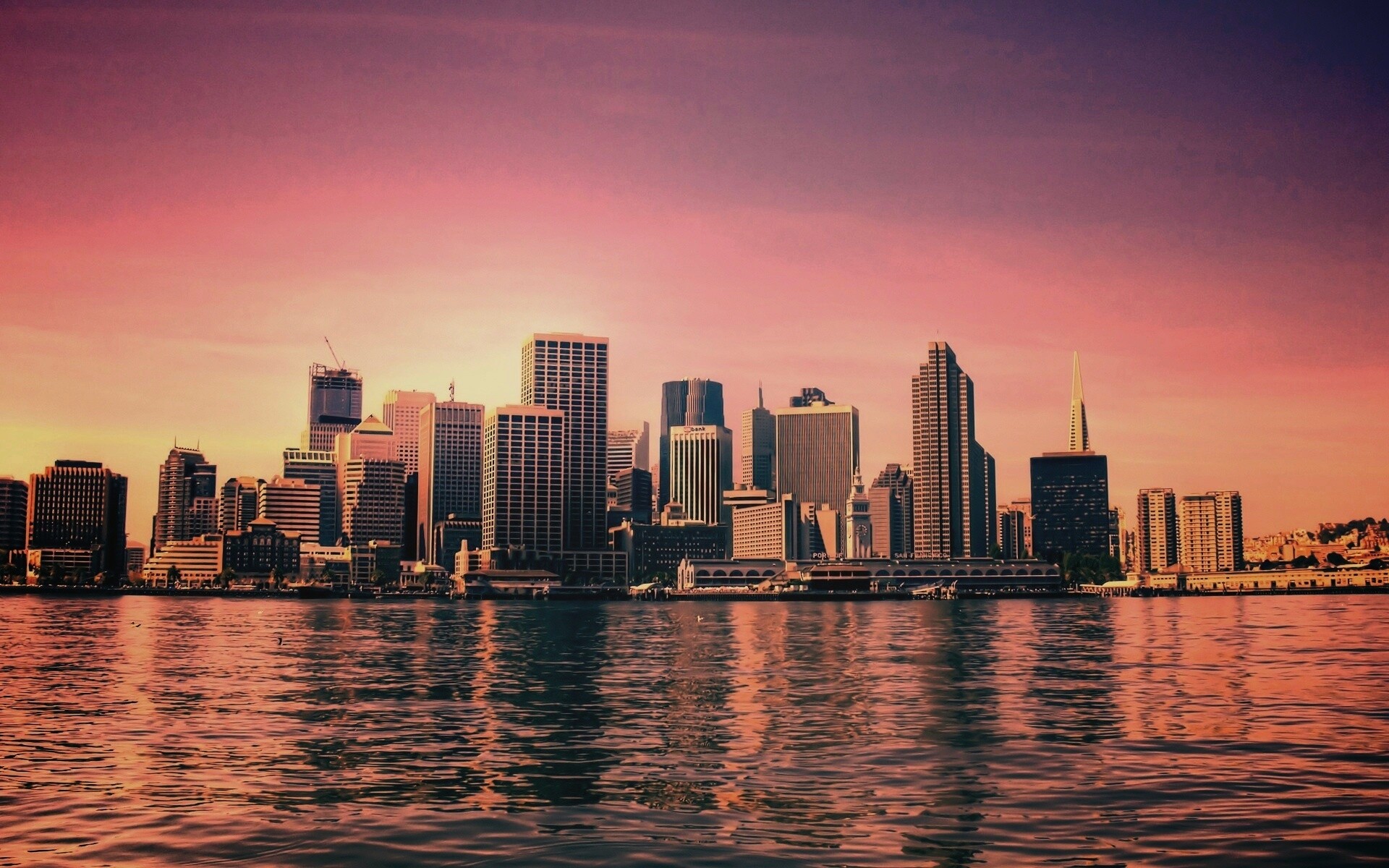 Небоскребы на береговой линии обои