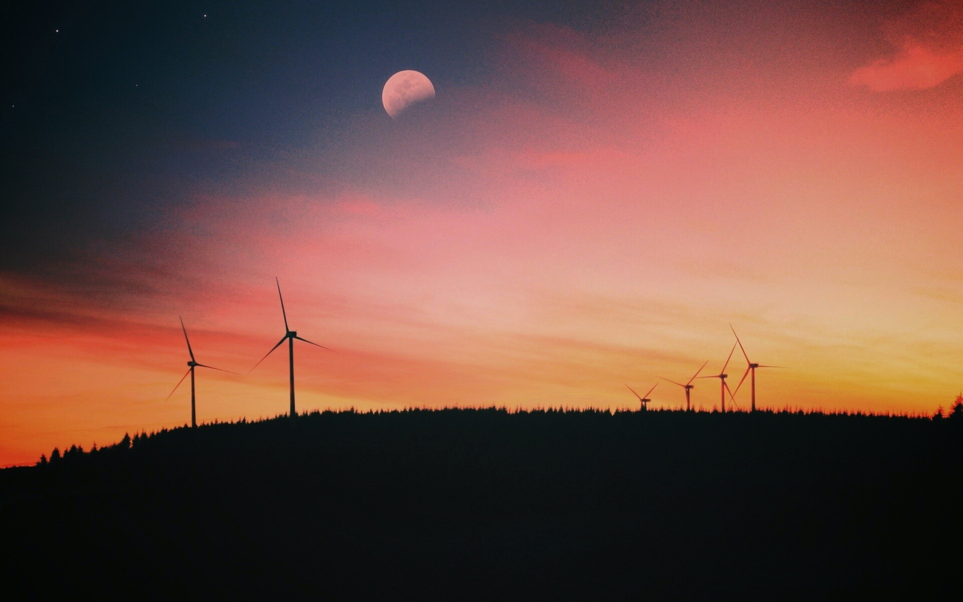 Закат за холмом обои