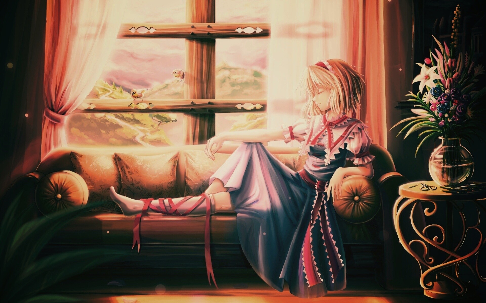 Девушка у окна обои