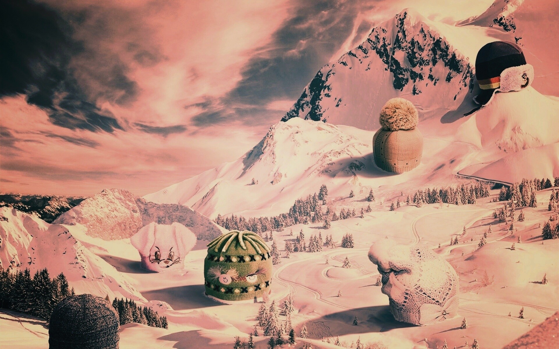 Прикольные шапки на горных вершинах обои