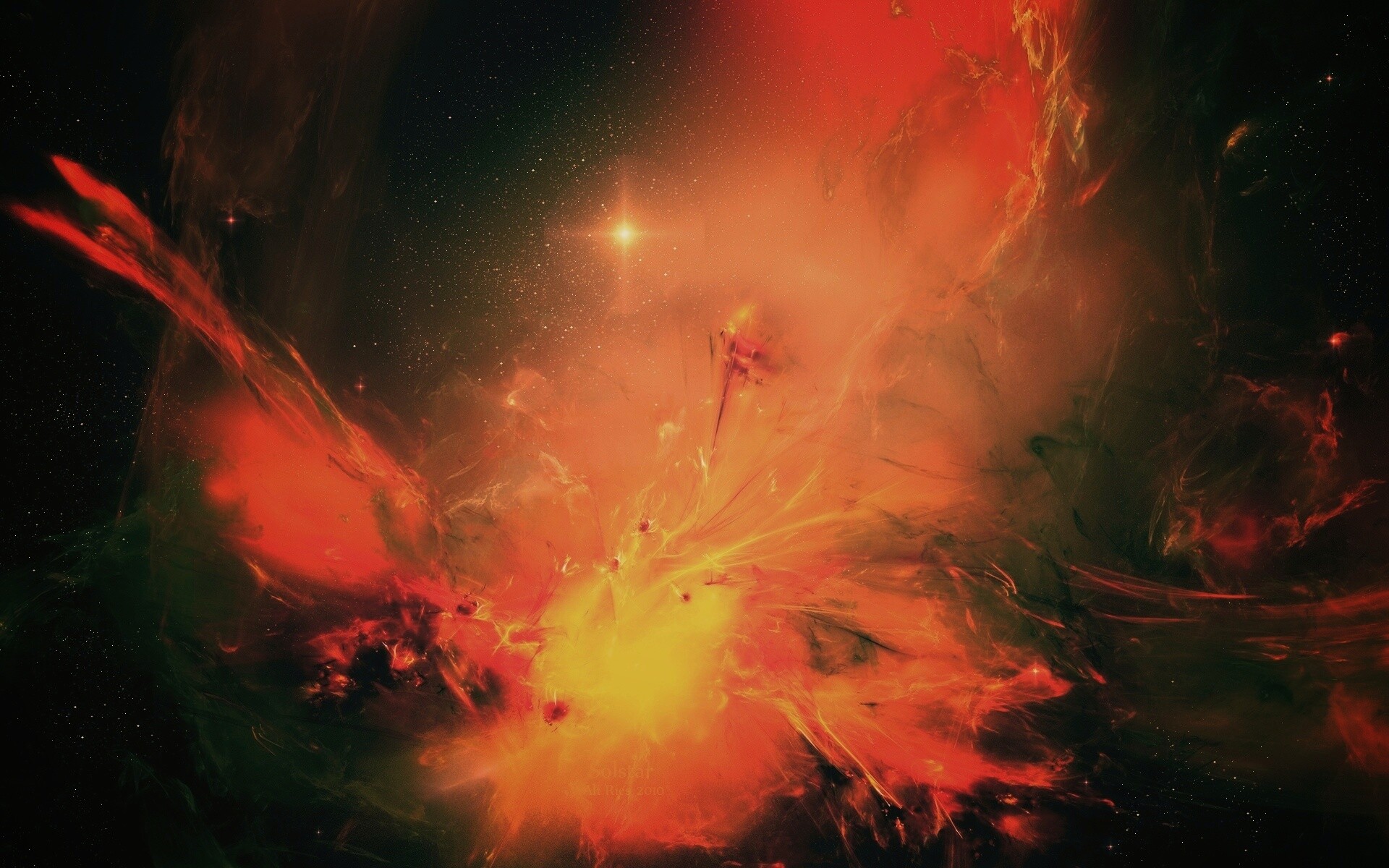 Туманность в красно-жёлтых тонах обои