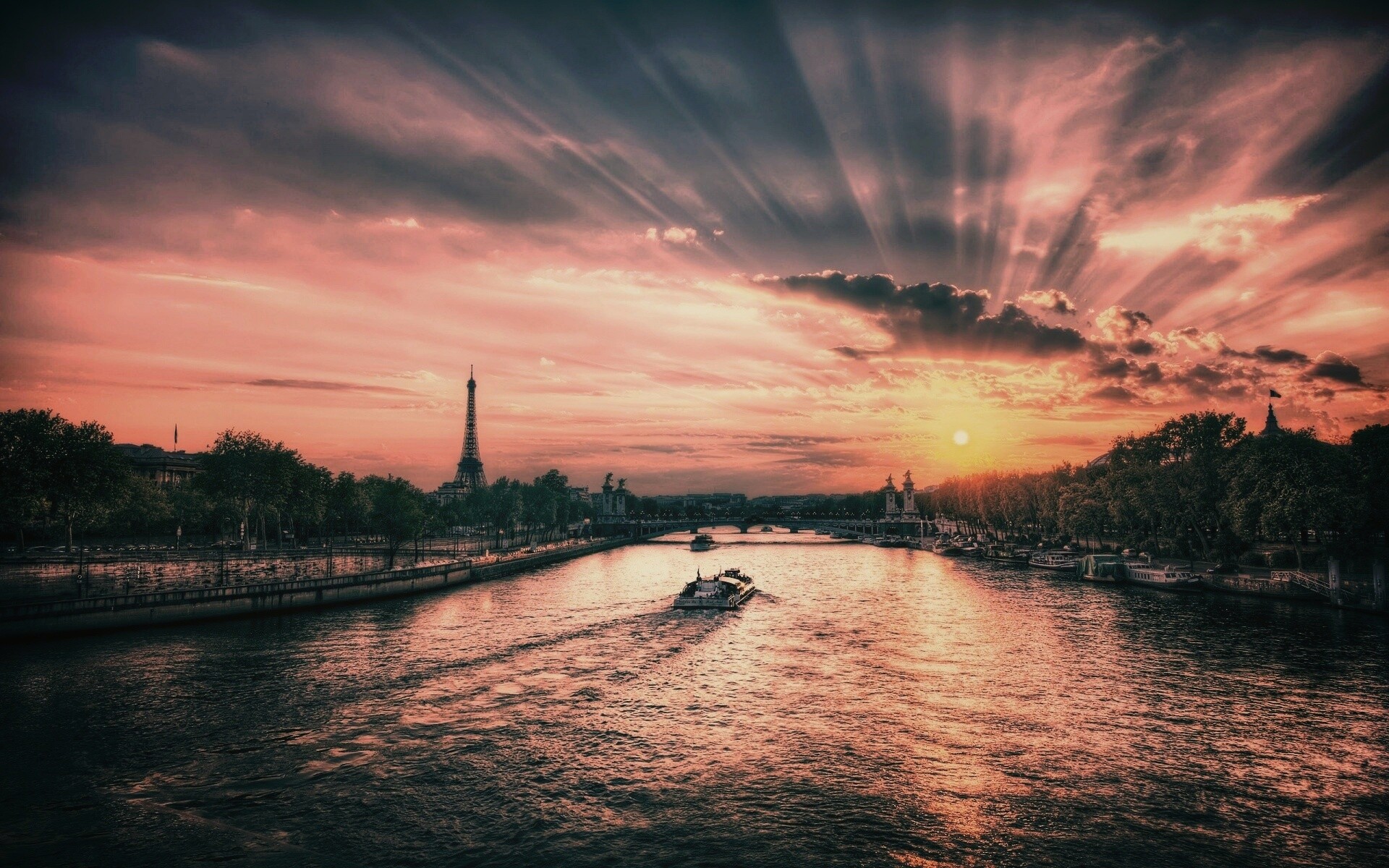 Закат над парижем HDR обои