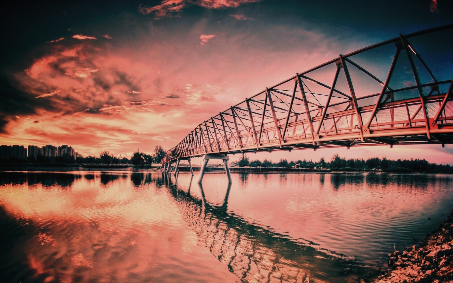 Мост через реку обои