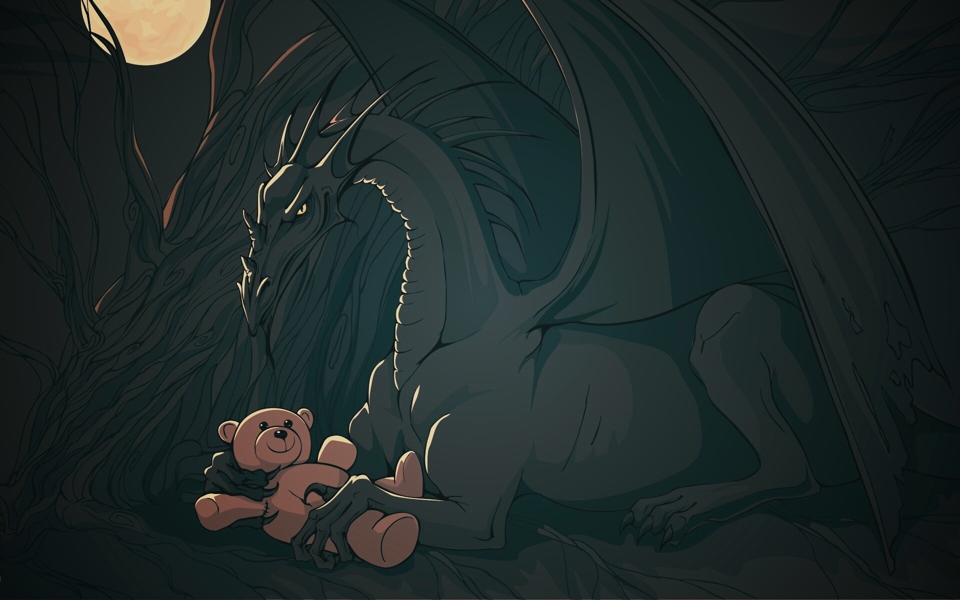 Дракон с любимой игрушкой обои