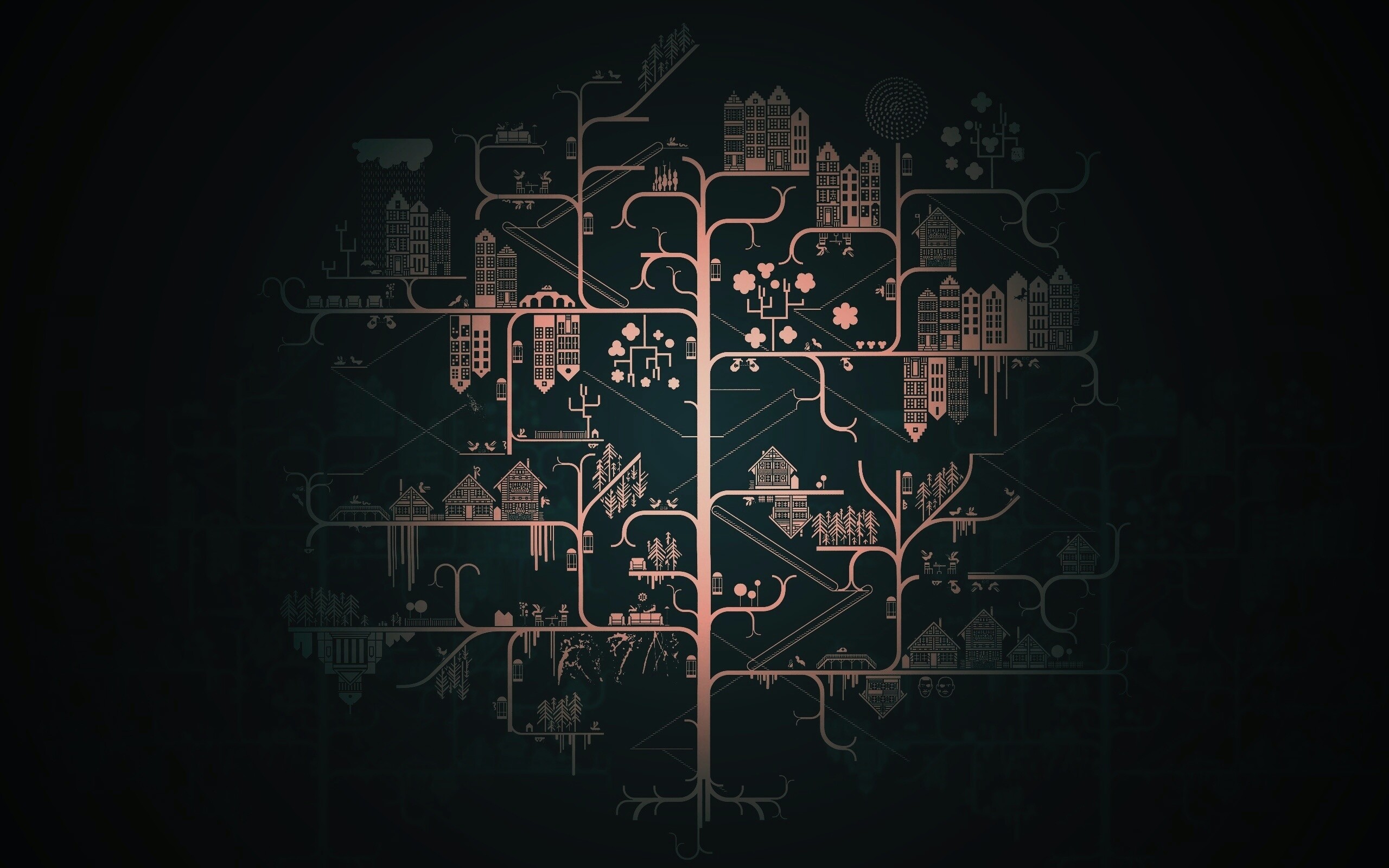 Древовидный город обои