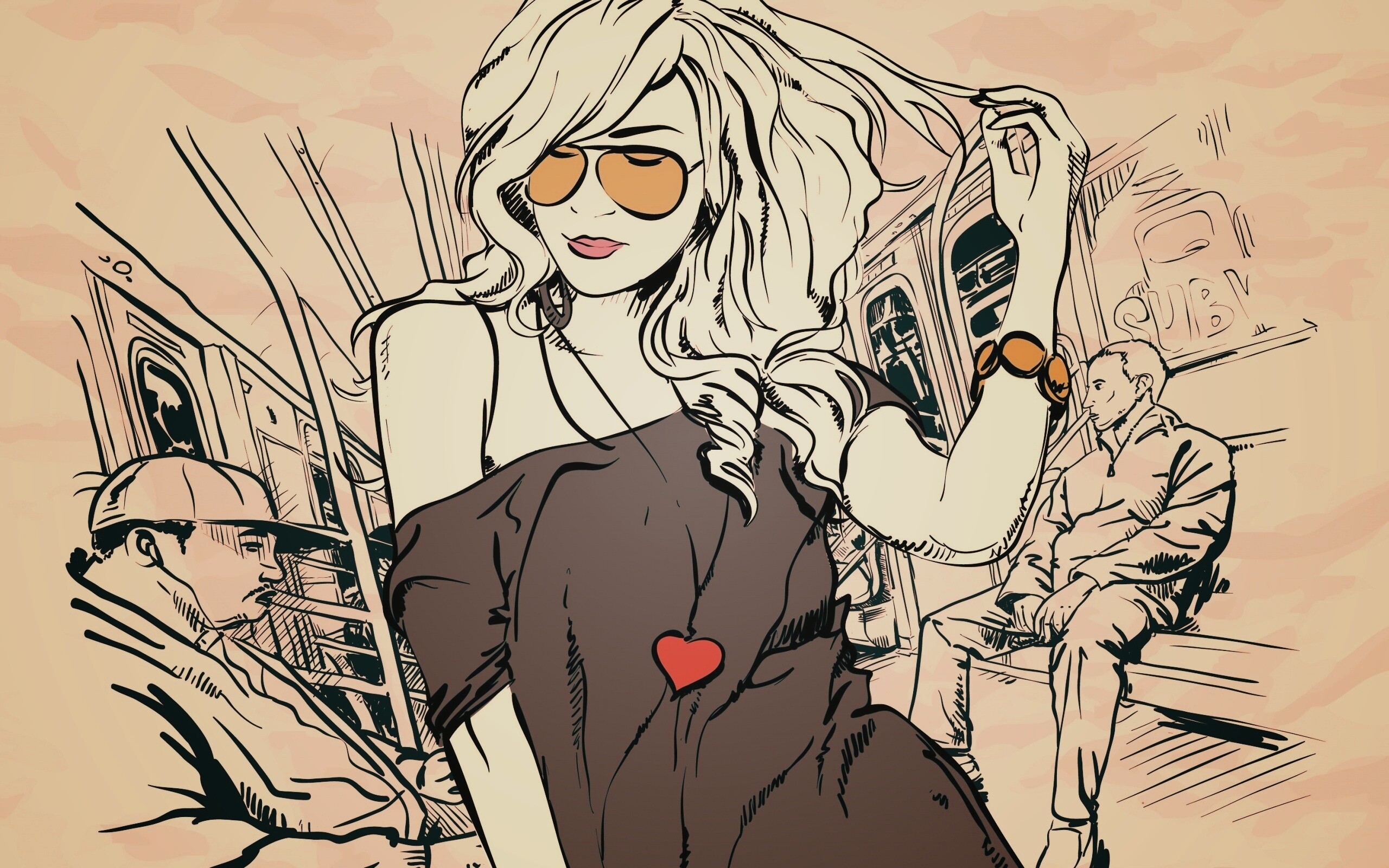 Стильная девушка в метро обои