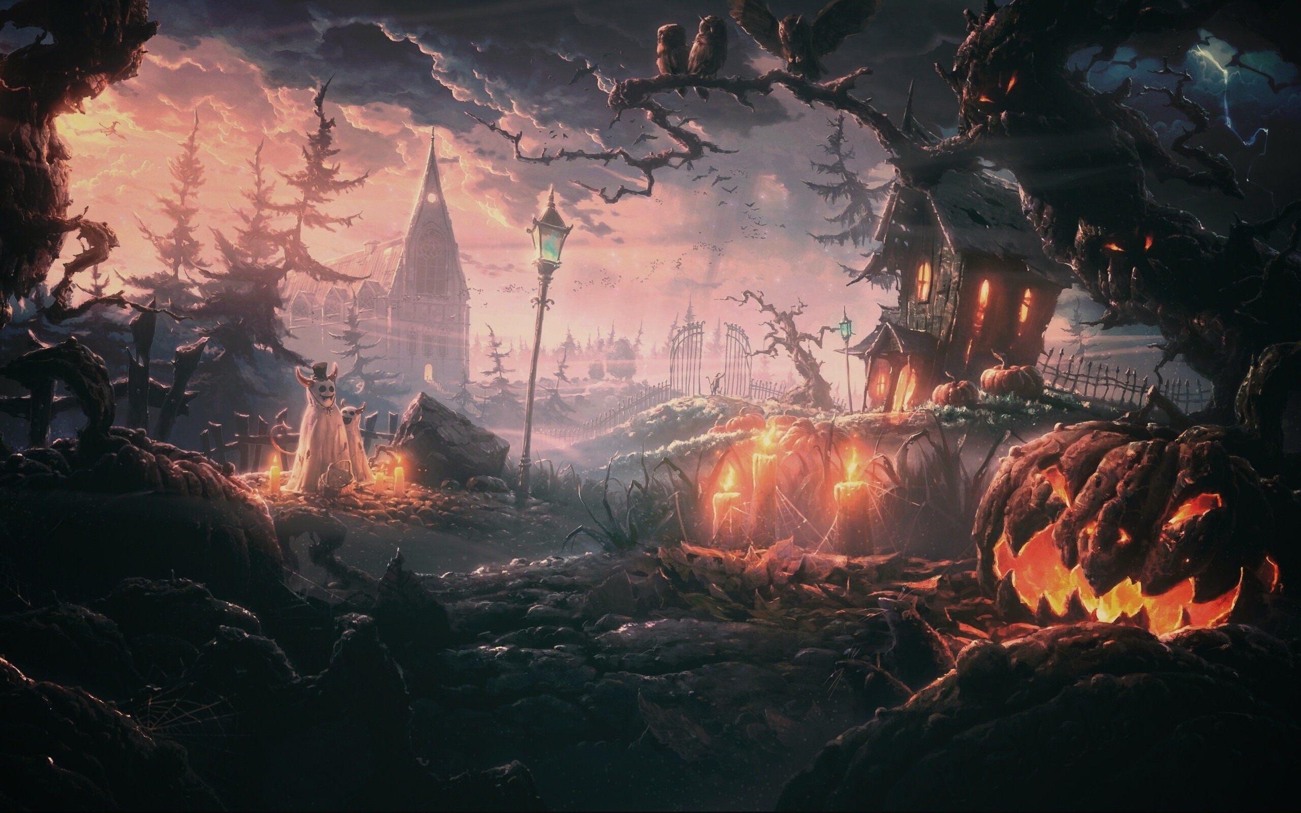 Страшный хэллоувинский пейзаж обои