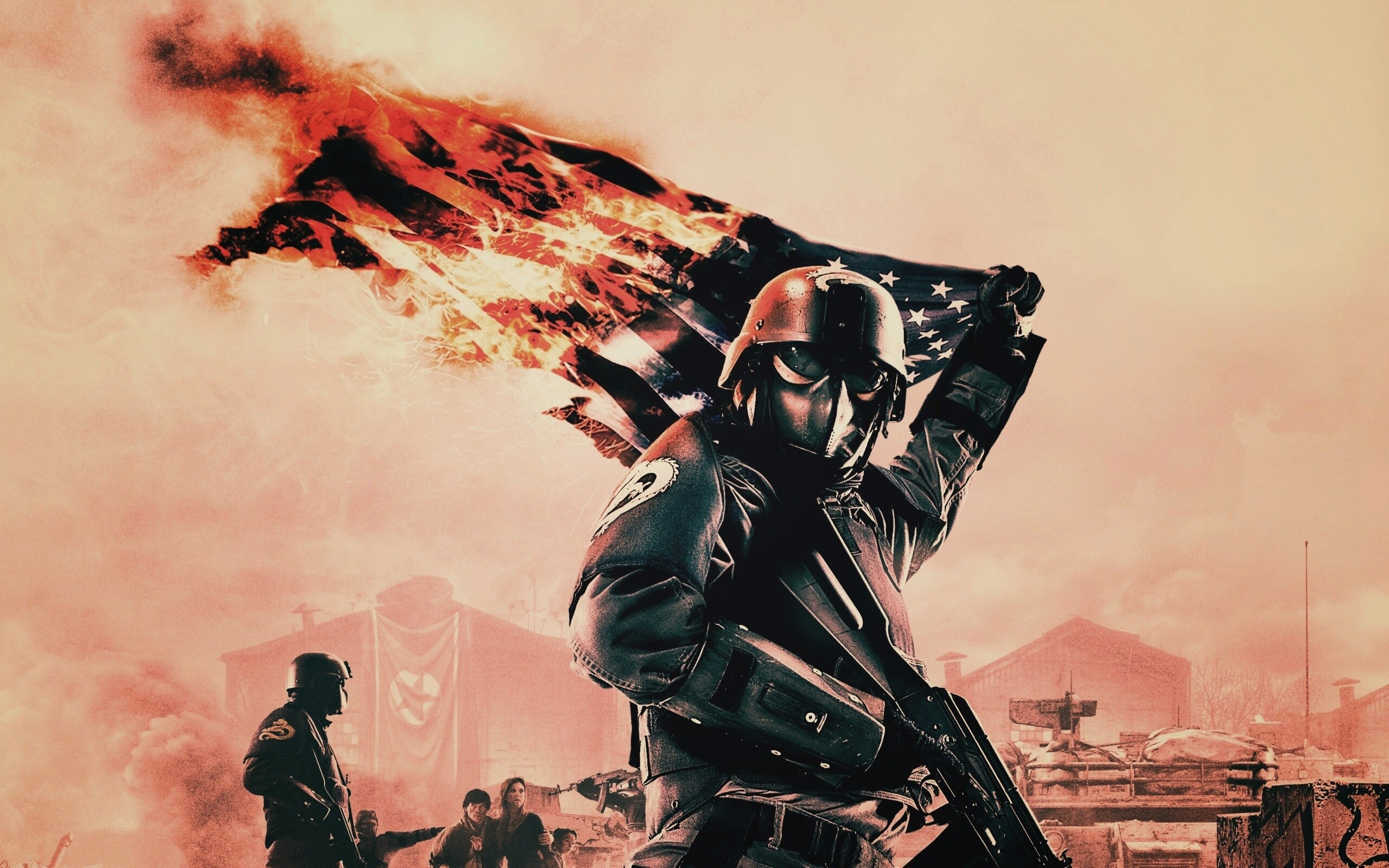 Солдат сжигает американский флаг обои