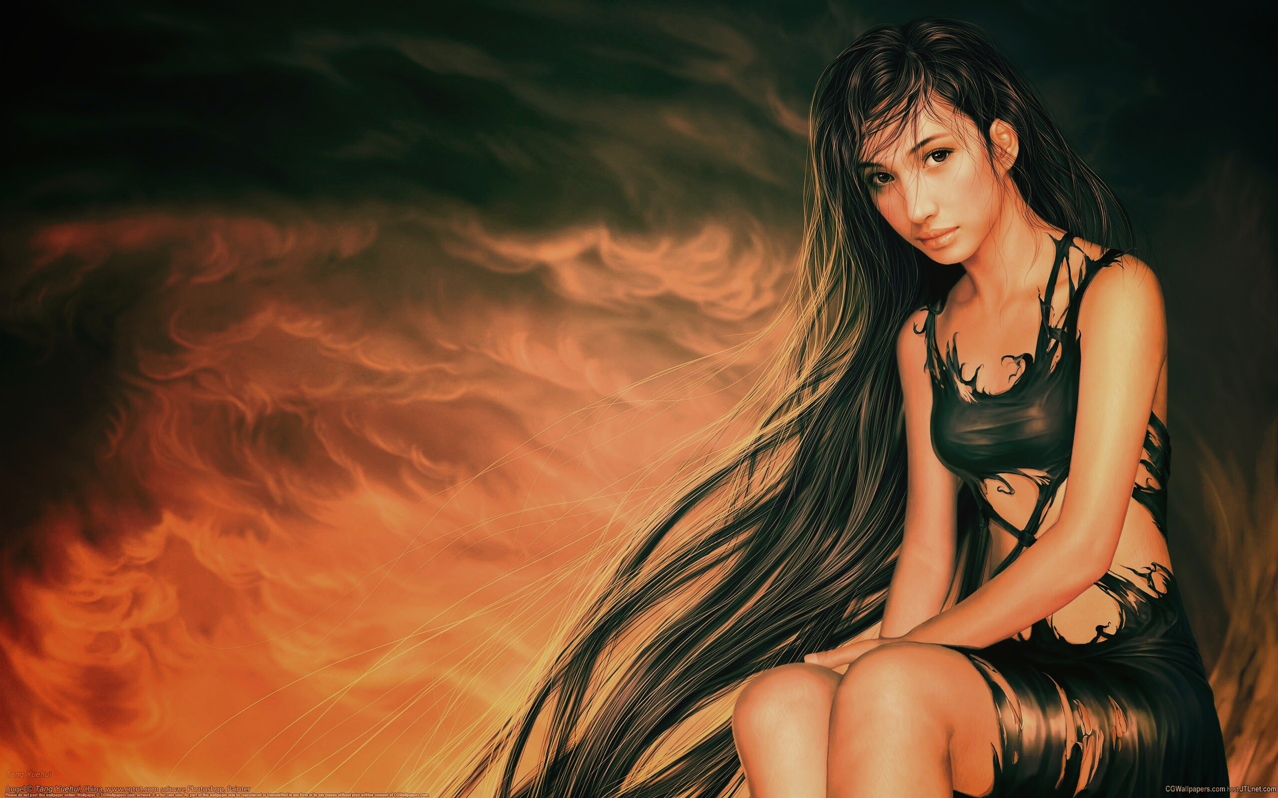 Девушка с длинными волосами обои