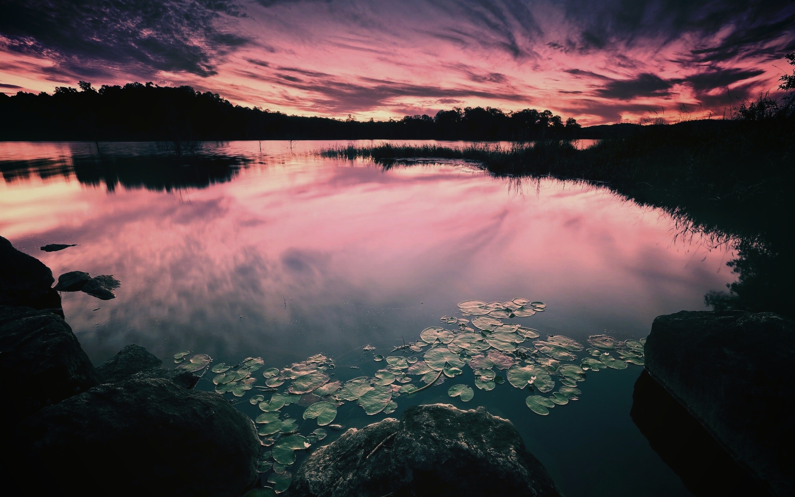 Озеро поздним вечером обои