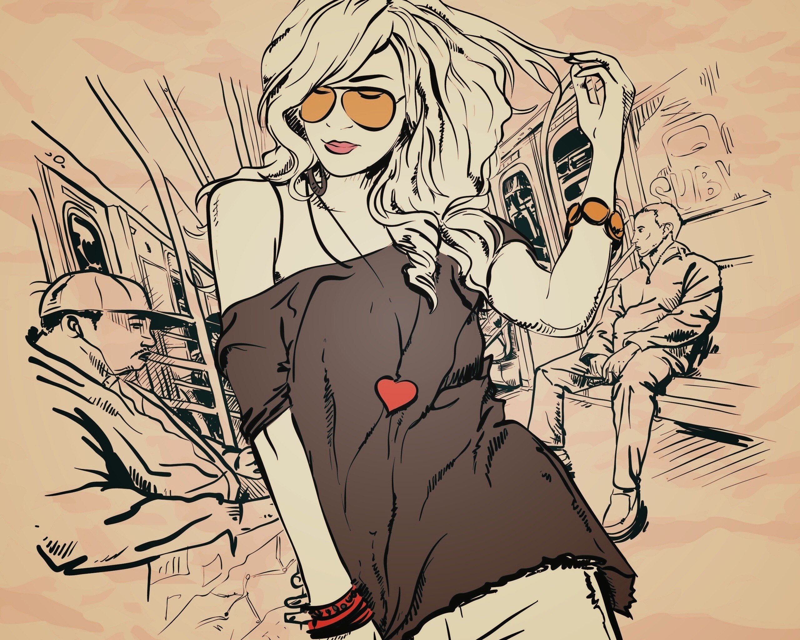 Стильная девушка в метро обои