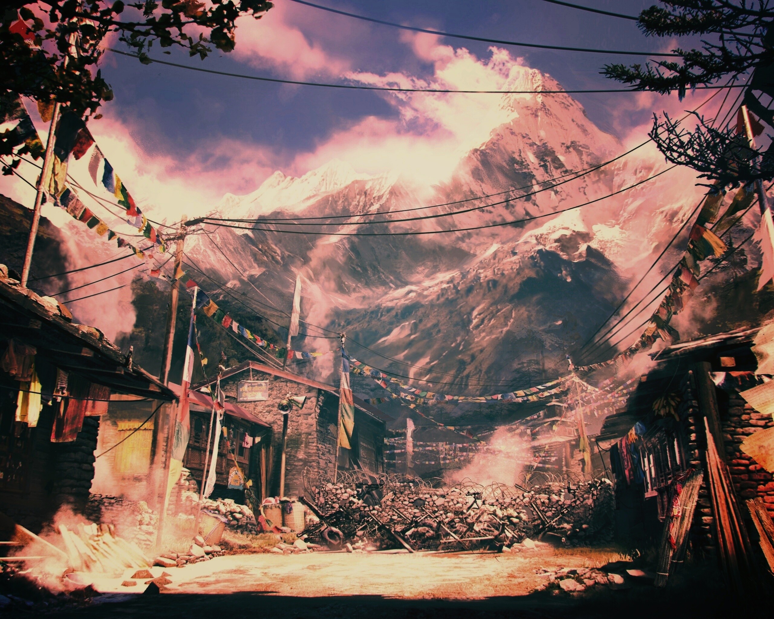 Загороженная улица в горах обои