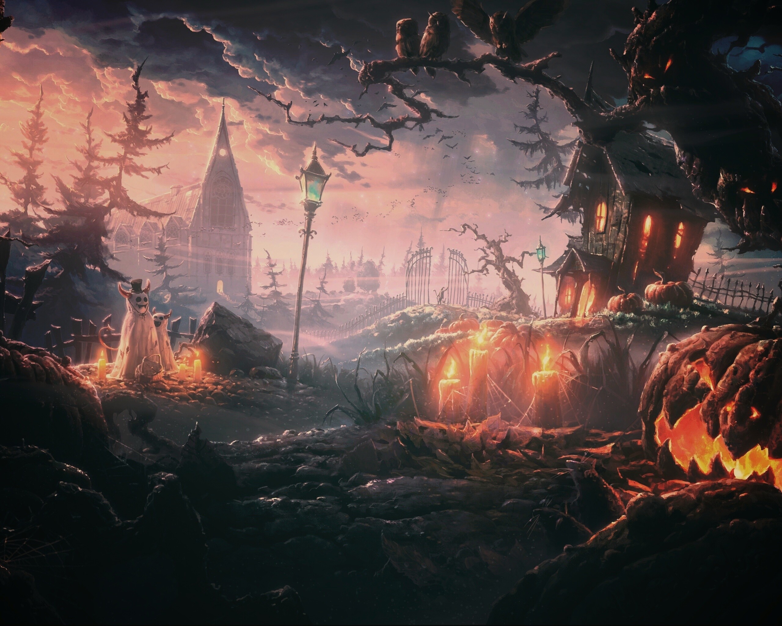 Страшный хэллоувинский пейзаж обои