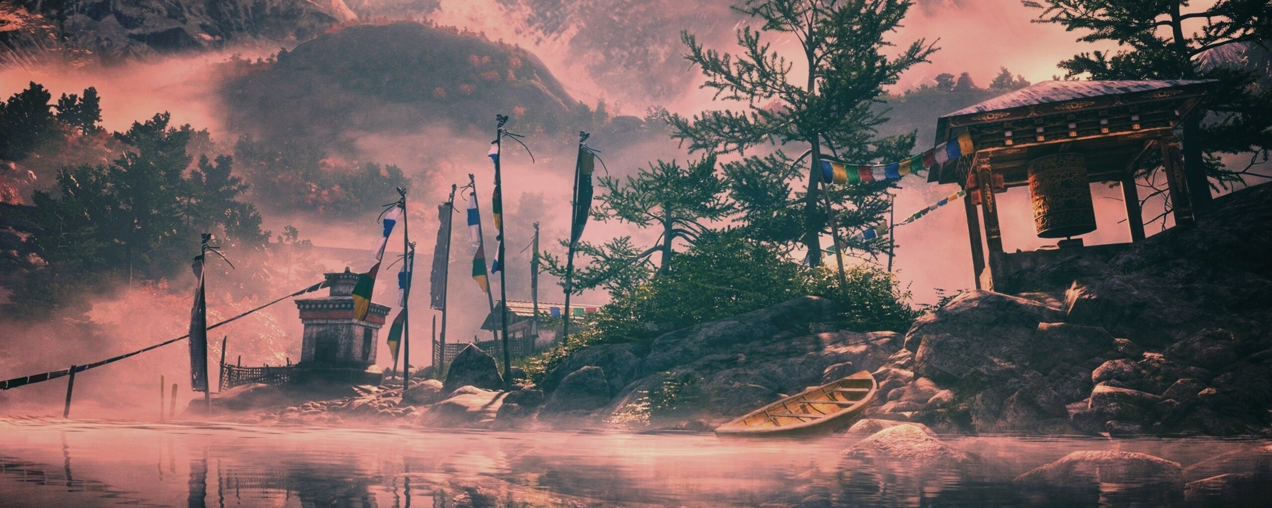 Каменистый берег в тумане обои