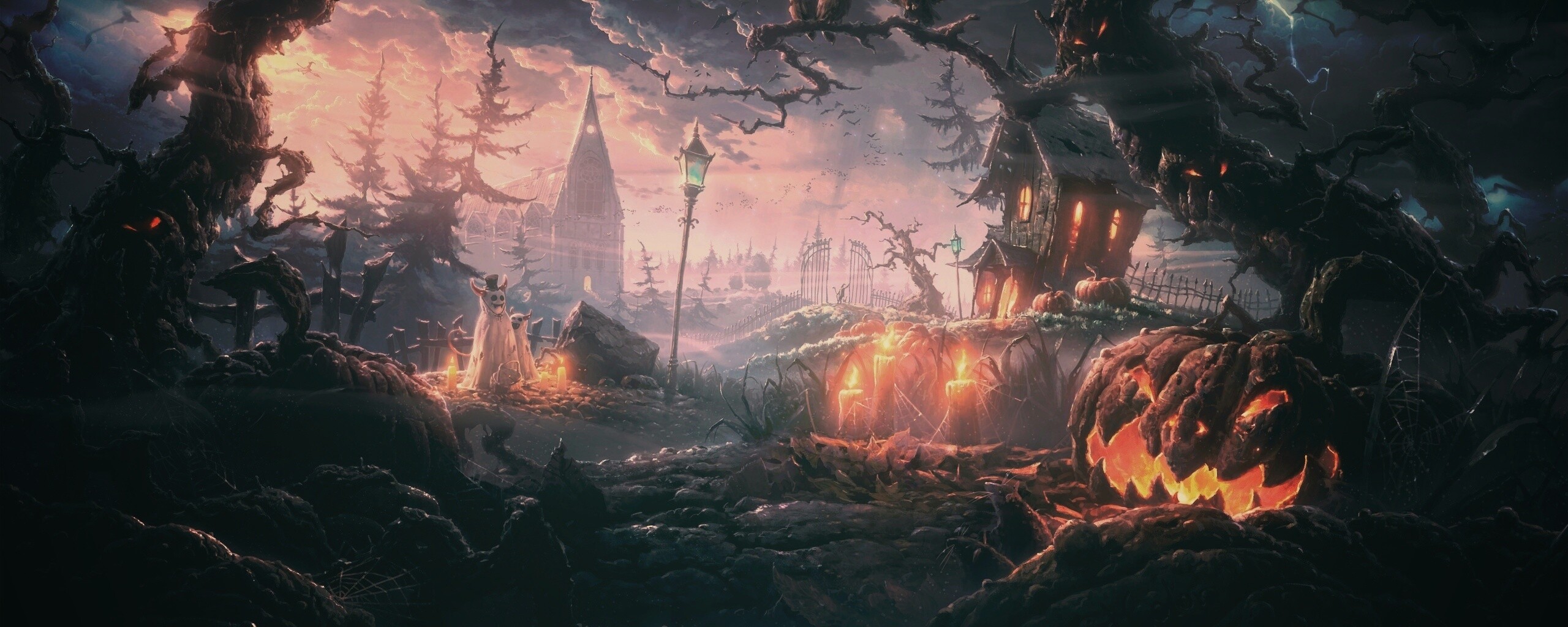 Страшный хэллоувинский пейзаж обои