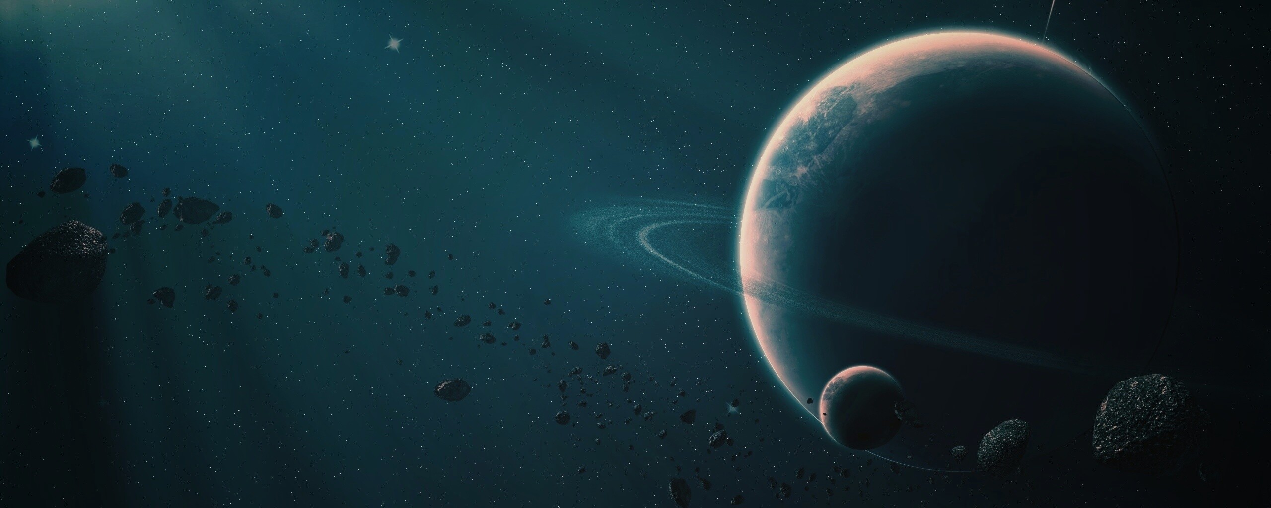 Пояс астероидов вблизи планеты обои